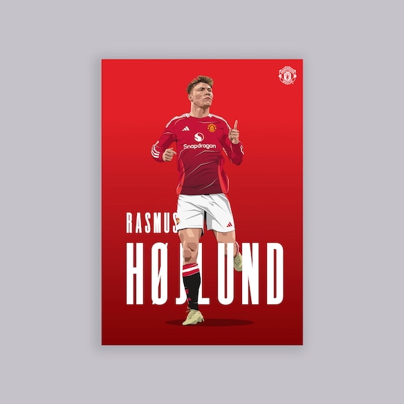 Manchester United Hojlund Illustrated A2 Poster Red