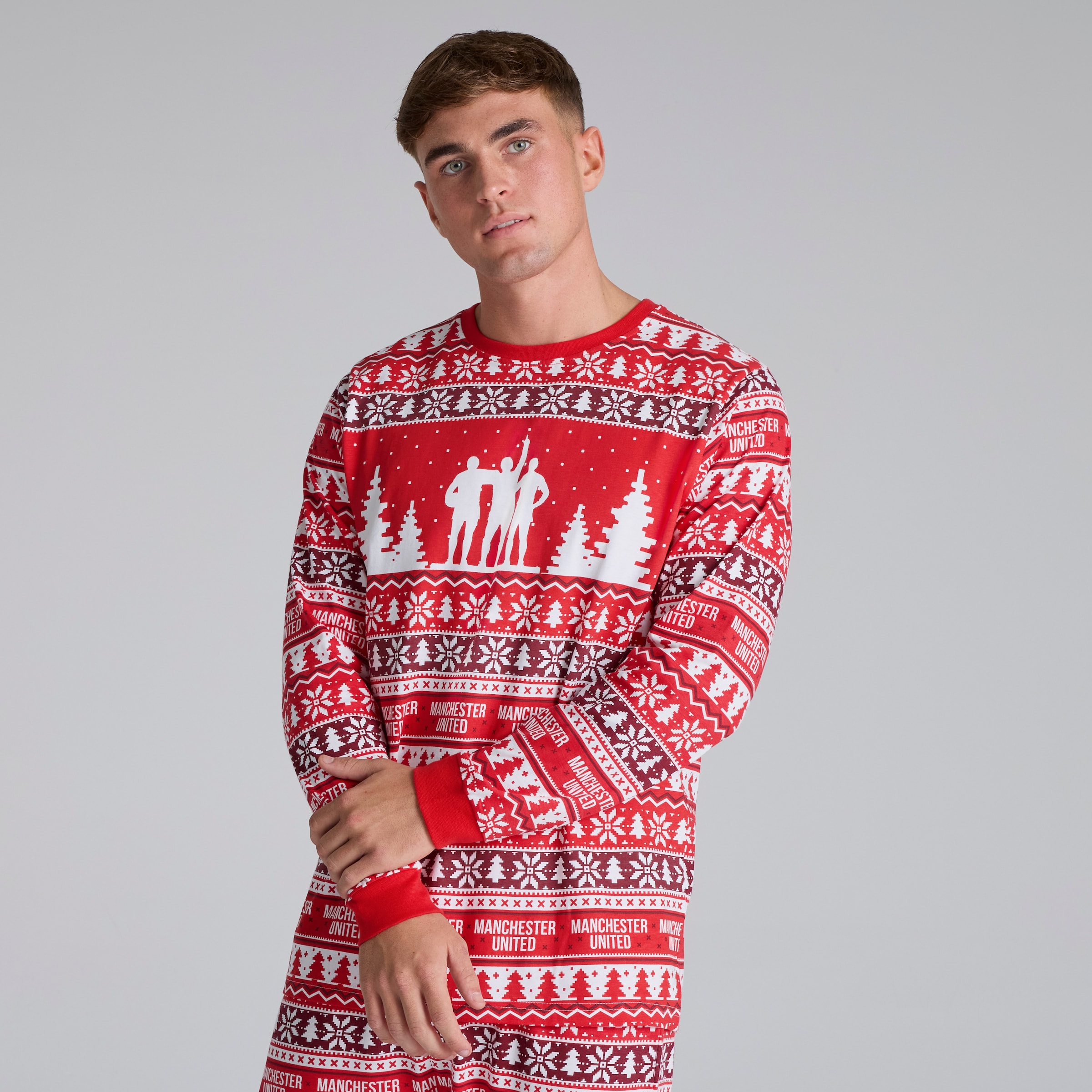Manchester United Mens Christmas Fairisle Pyjama Red Red Detail [3-5]