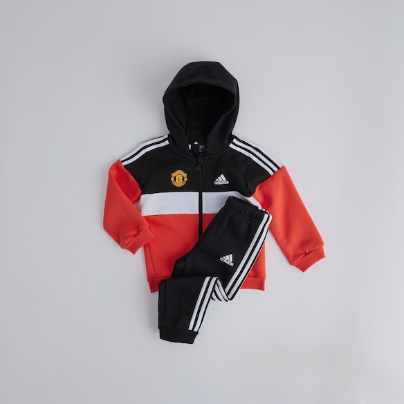 Manchester United x adidas Infant Tiberio 3-Stripes Colourblock Fleece Tracksuit Black Black