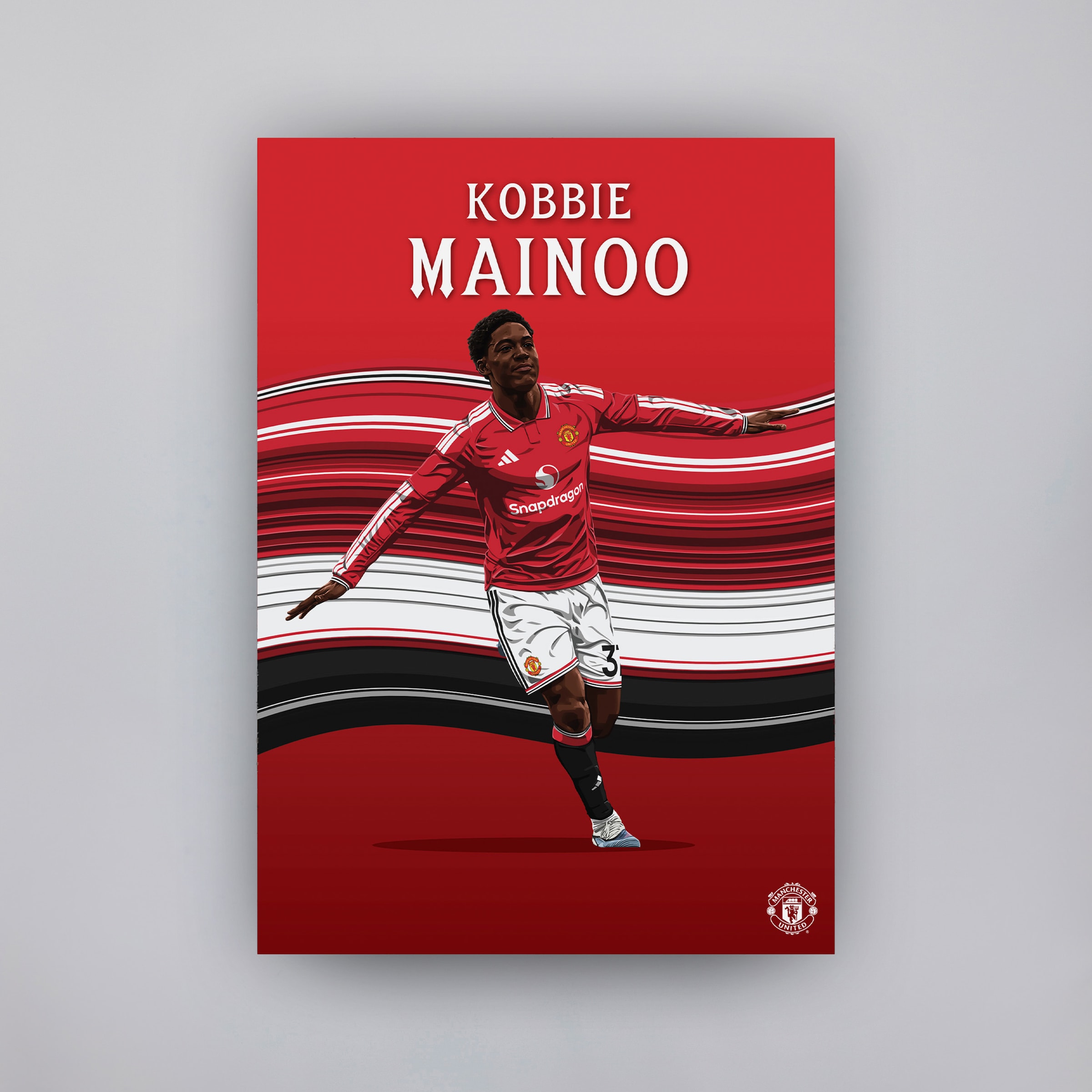 Manchester United Mainoo 26/27 Illustrated A2 Poster Red Red