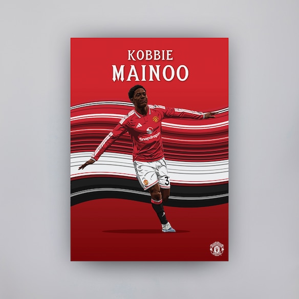 Manchester United Mainoo 26/27 Illustrated A2 Poster Red Red