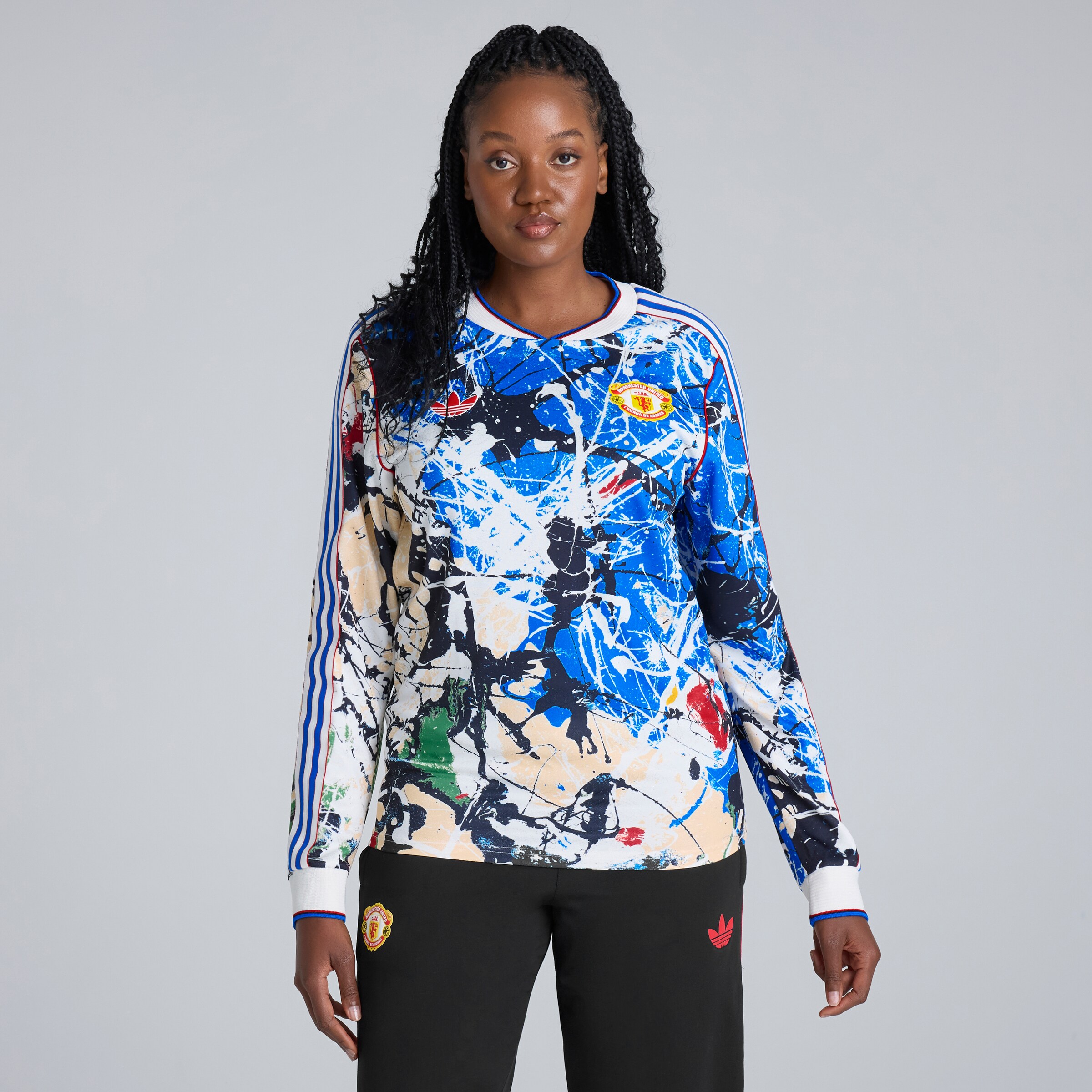 Manchester United x adidas Stone Roses Long Sleeve Jersey Blue Multi Detail [6-7]