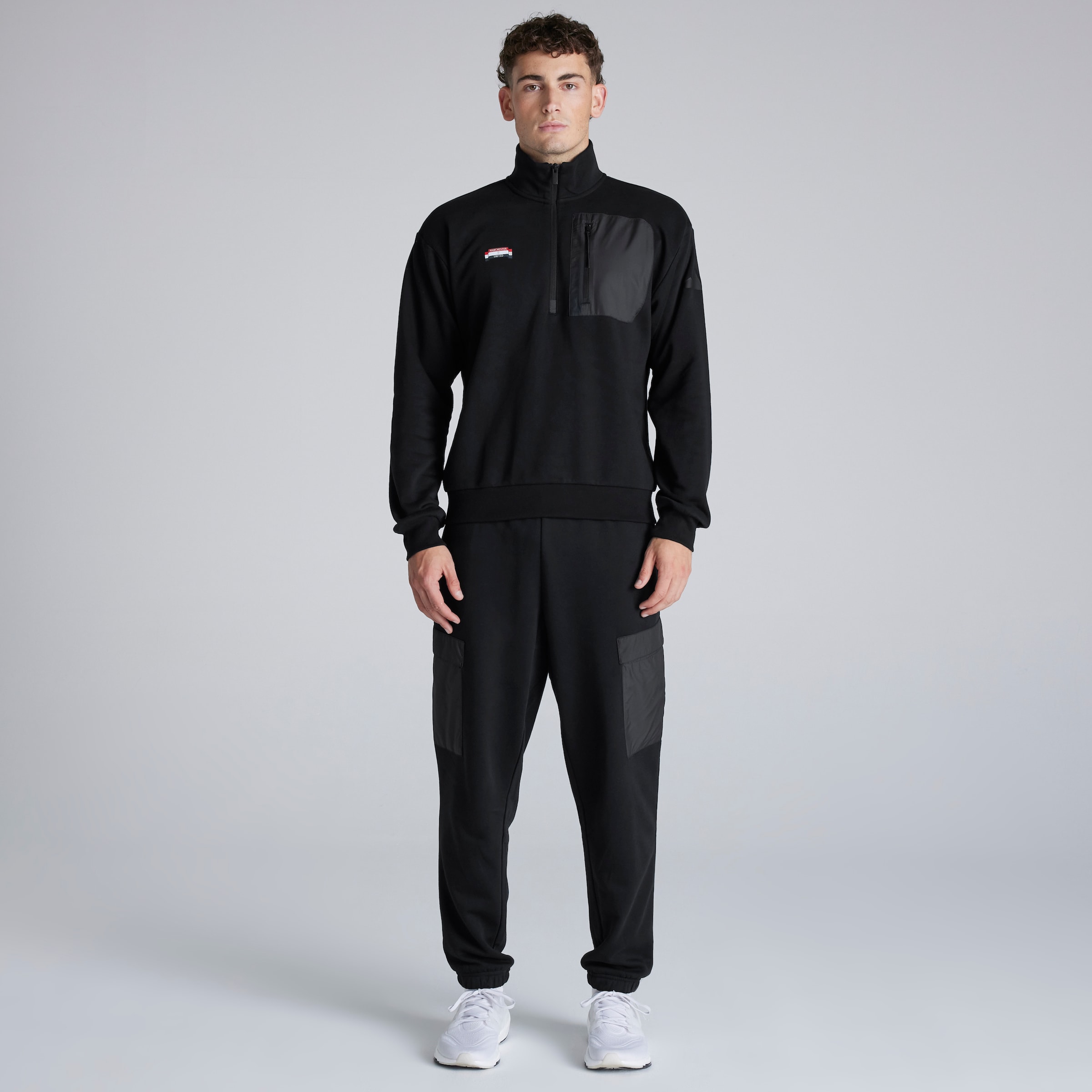 Manchester United x adidas City Escape Half Zip Fleece Black Black Detail [3-6]