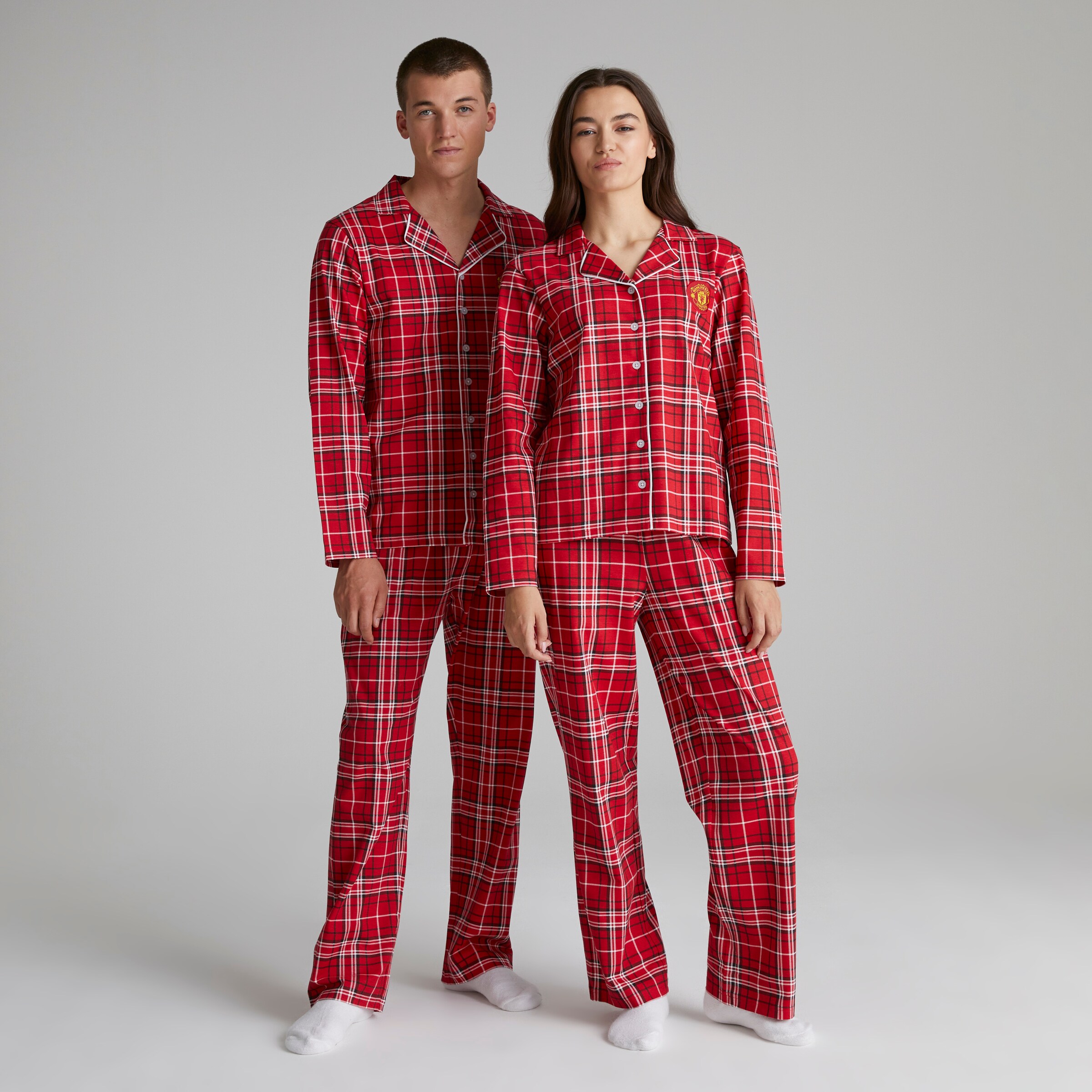 Manchester United Mens Check Long Sleeve Pyjama Set Red Red Detail [7-7]