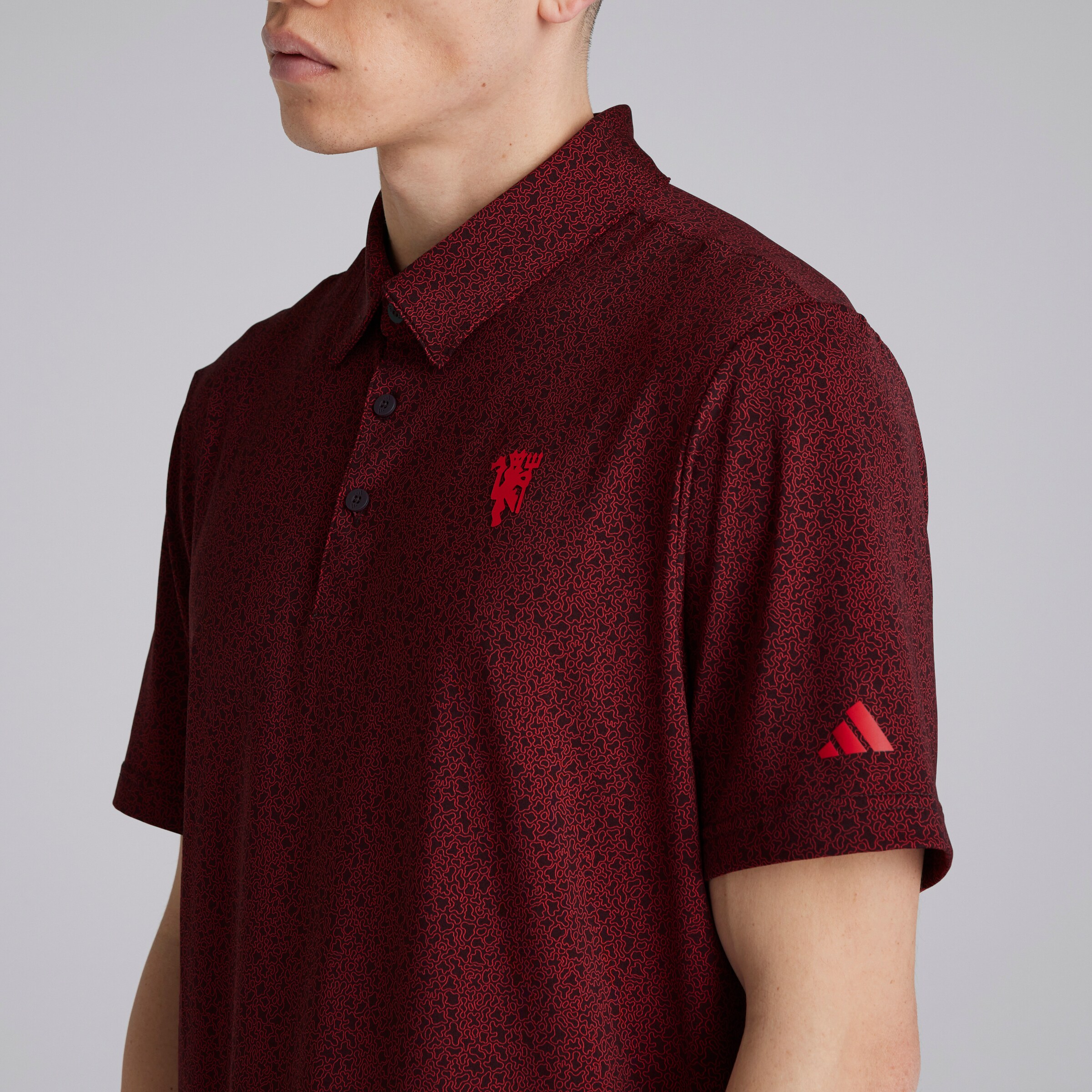 Manchester United x adidas Golf Ultimate365 Mini Bunker Polo Shirt Red Red Detail [4-5]