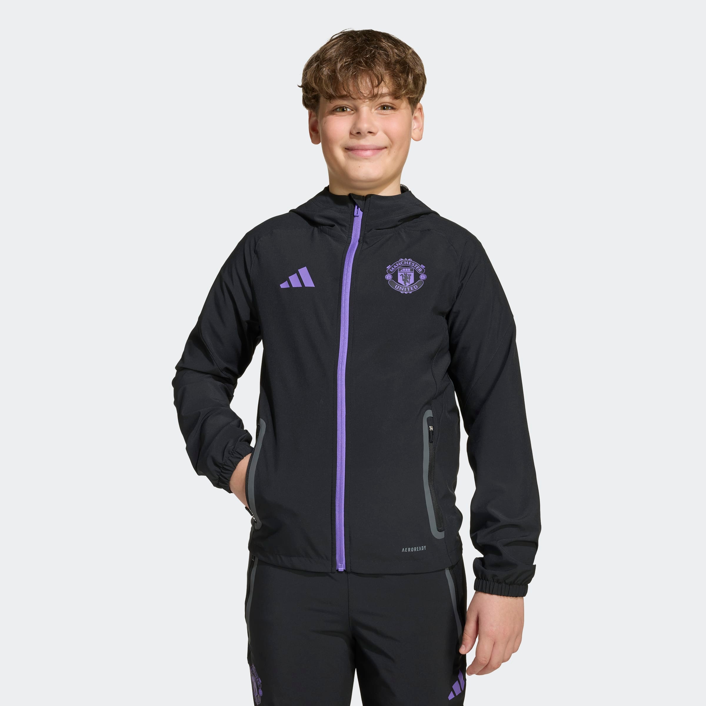 Manchester United Tiro 25 Competition Vis Tech Travel Jacket Kids Black Detail [3-8]