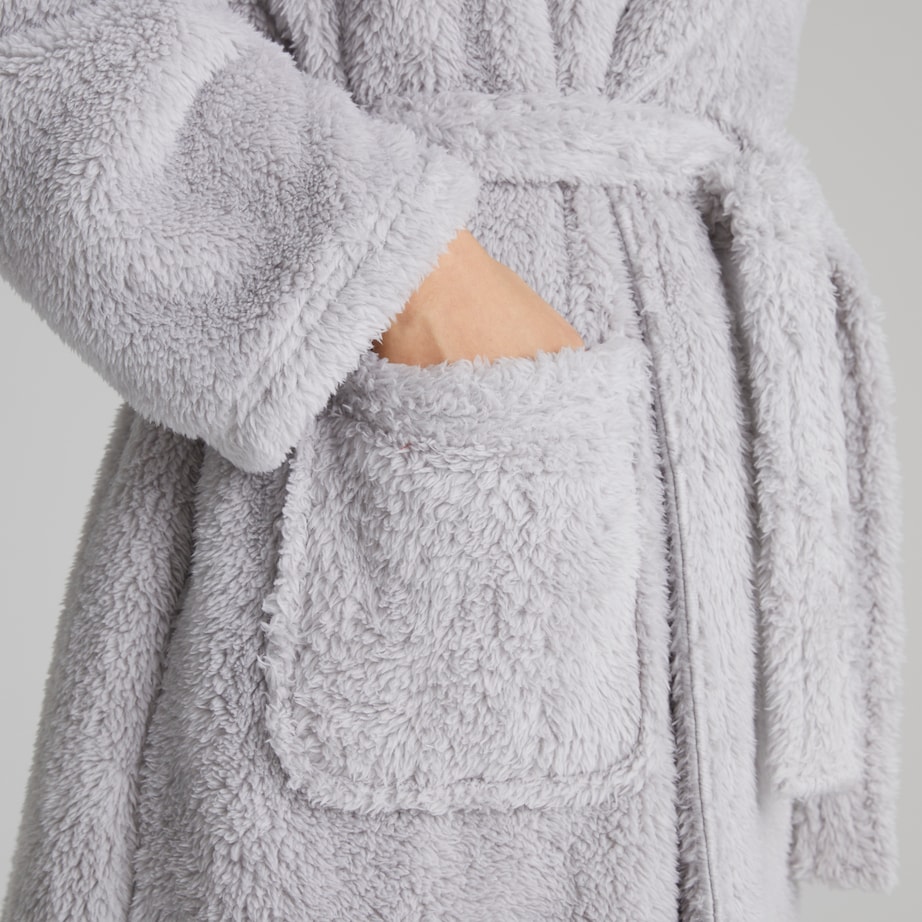grey white dressing gown Fleece Hooded Dressing Gown