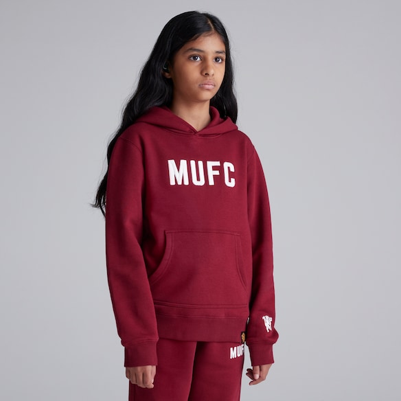 Manchester United Kids MUFC Overhead Hoodie Burgundy Rojo