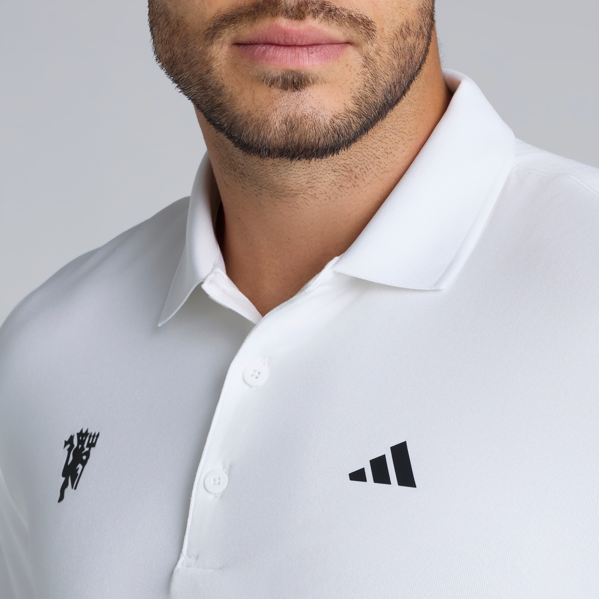Manchester United x adidas Golf Ultimate 365 Long Sleeve Polo Shirt White White Detail [4-5]