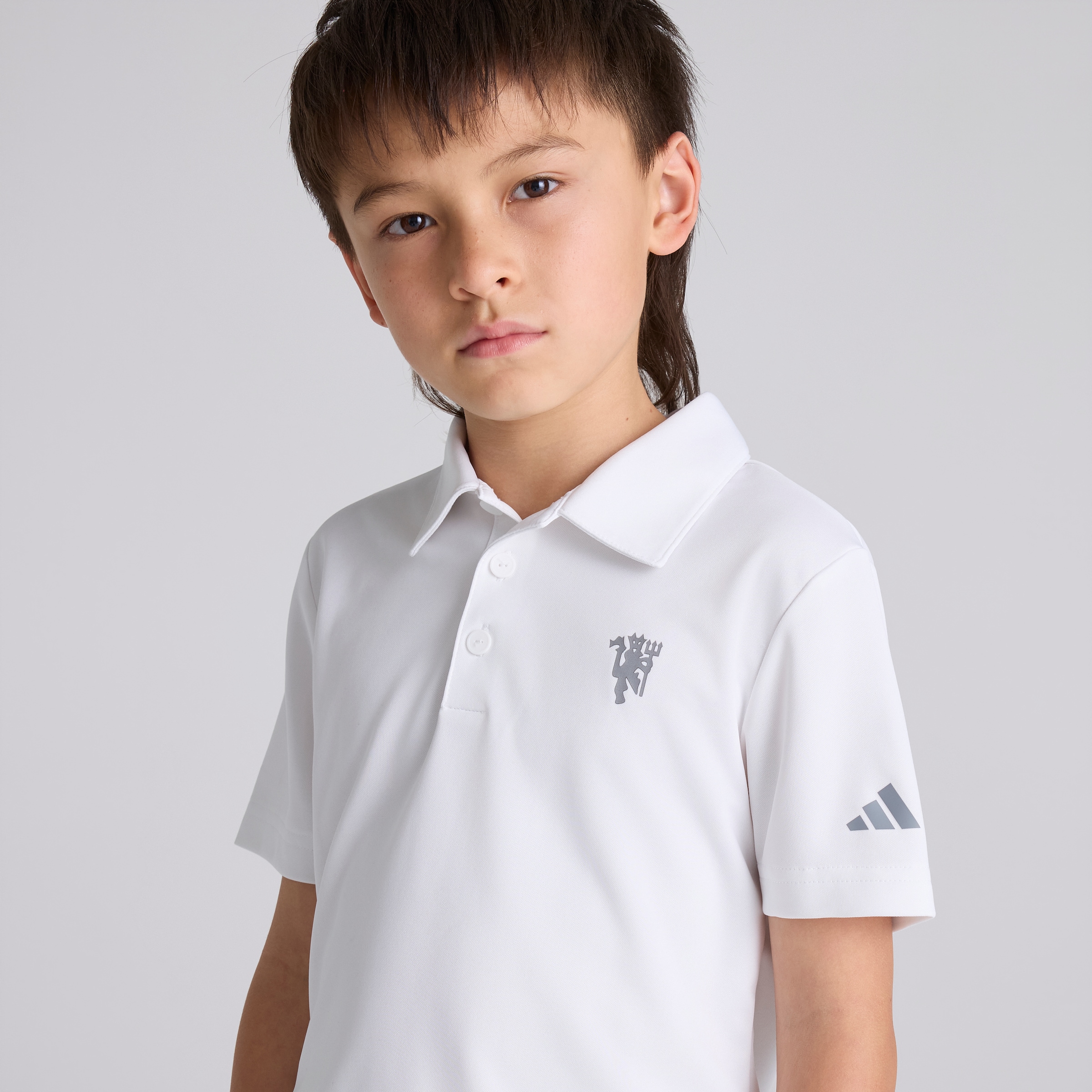 Manchester United x adidas Kids Golf Performance Polo Shirt White White Detail [4-5]