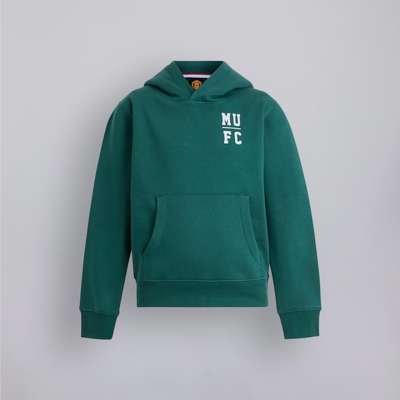 Manchester United Kids Varsity Back Print Overhead Hoodie Green Green