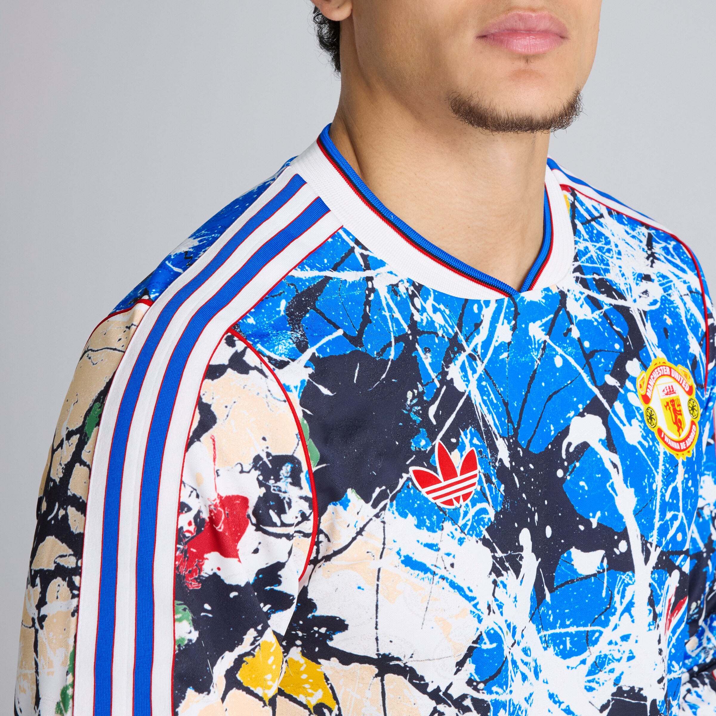 Manchester United x adidas Stone Roses Long Sleeve Jersey Blue Multi Detail [5-7]