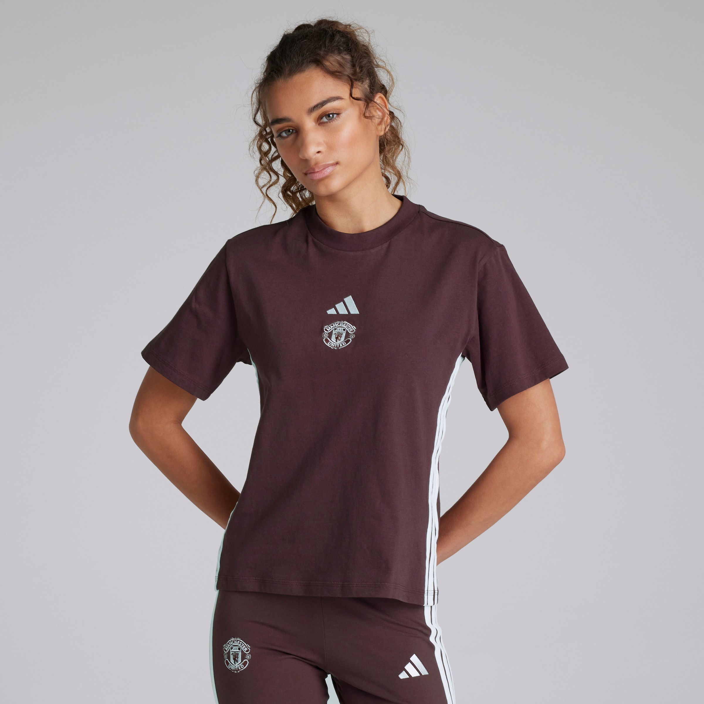 Manchester United x adidas Womens Essentials 3-Stripes Cotton T-Shirt Red Red Detail [1-5]