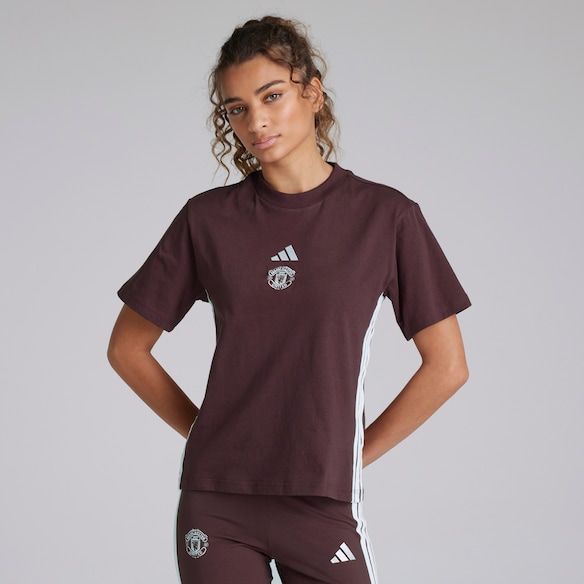Manchester United x adidas Womens Essentials 3-Stripes Cotton T-Shirt Red Red