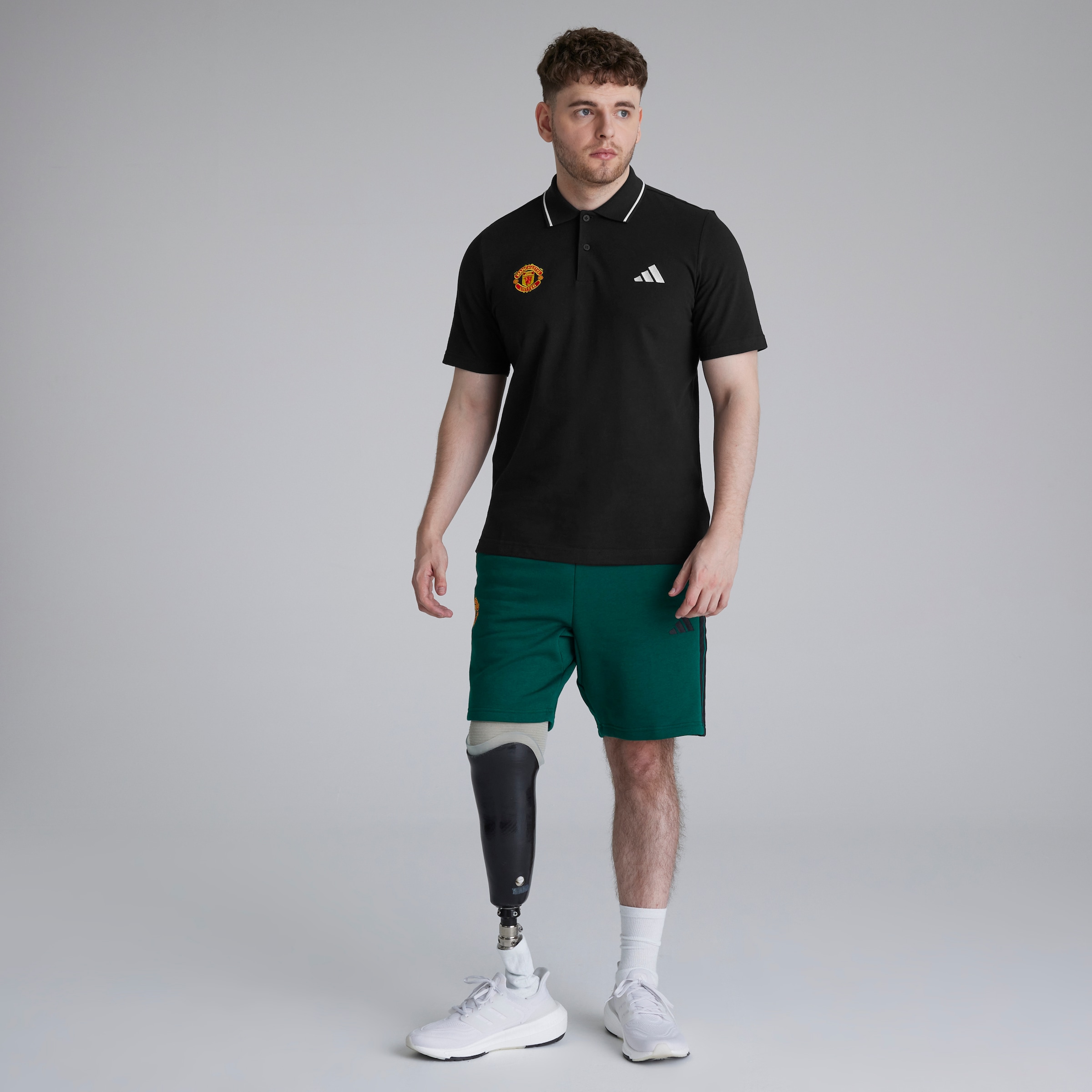 Manchester United x adidas Essentials Pique Polo Shirt Black Black Detail [3-4]