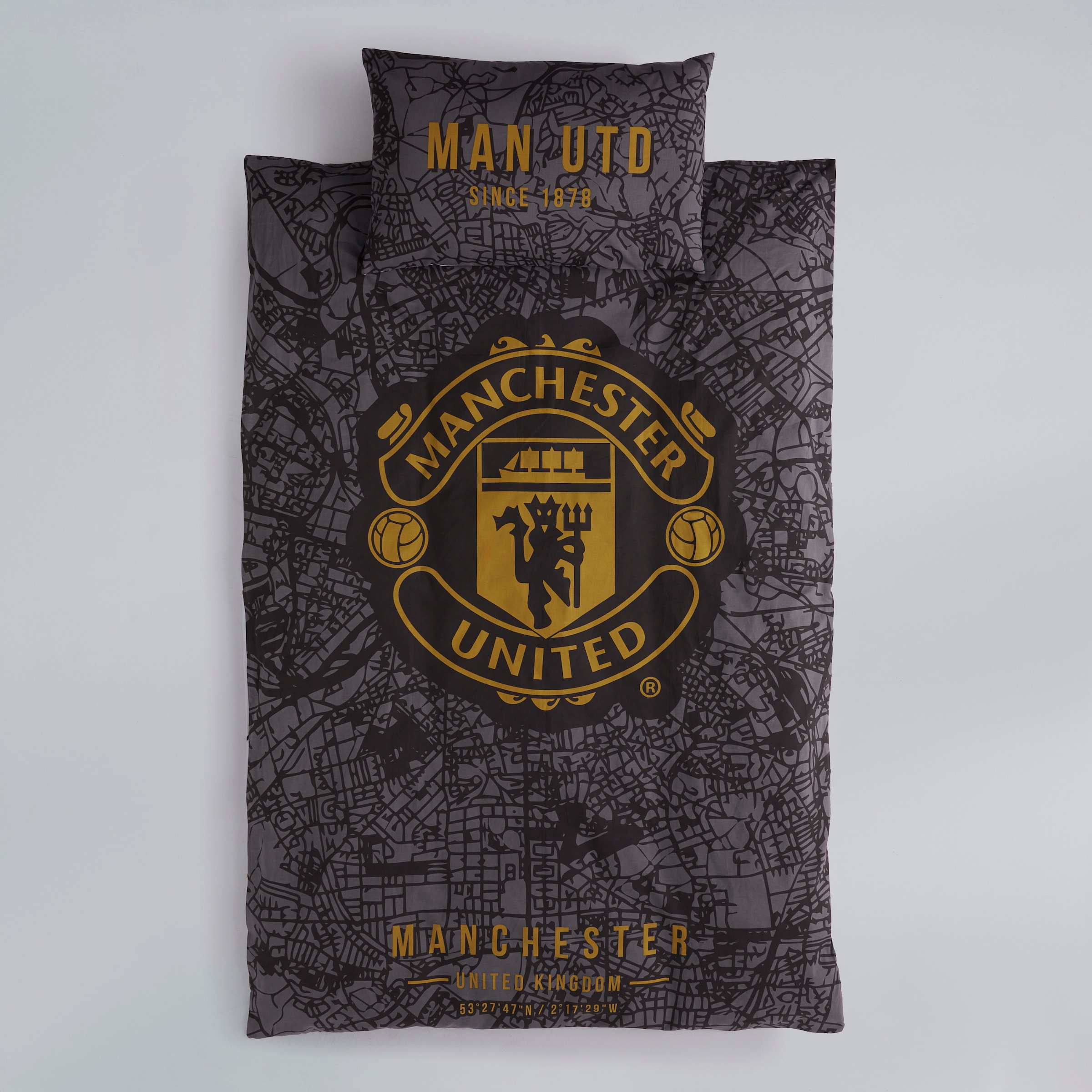 Manchester United Elevated Cotton Single Duvet Cover Black Black