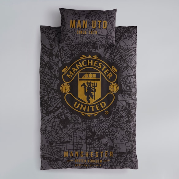Manchester United Elevated Cotton Single Duvet Cover Black Black