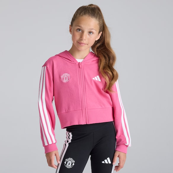 Manchester United x adidas Kids Essentials 3-Stripes Full-Zip Hoodie Pink Pink