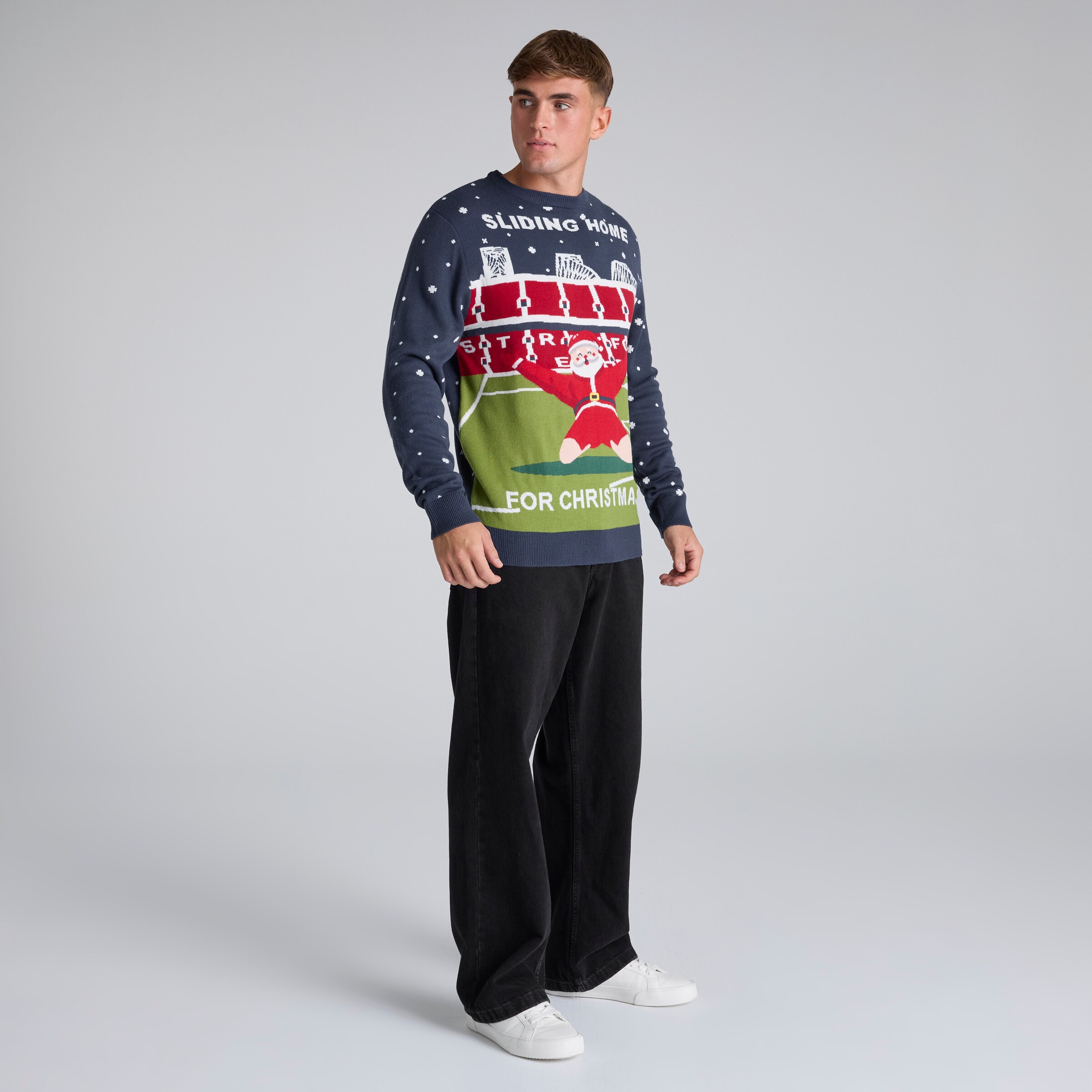 Manchester United Adults Sliding Home For Christmas Jumper Navy Navy blue Detail [3-5]