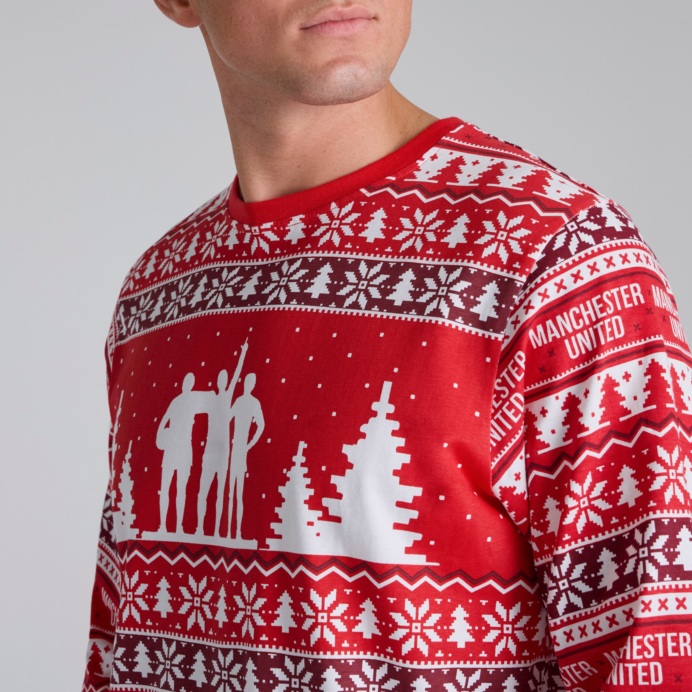 Manchester United Mens Christmas Fairisle Pyjama Red Red Detail [4-5]
