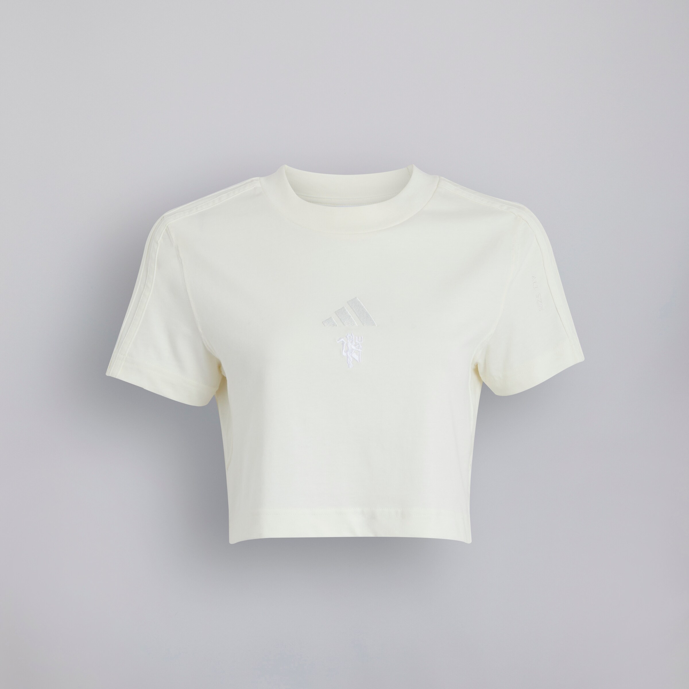 Manchester United x adidas Womens ALL SZN 3-Stripes Slim T-Shirt Off White White Detail [6-7]