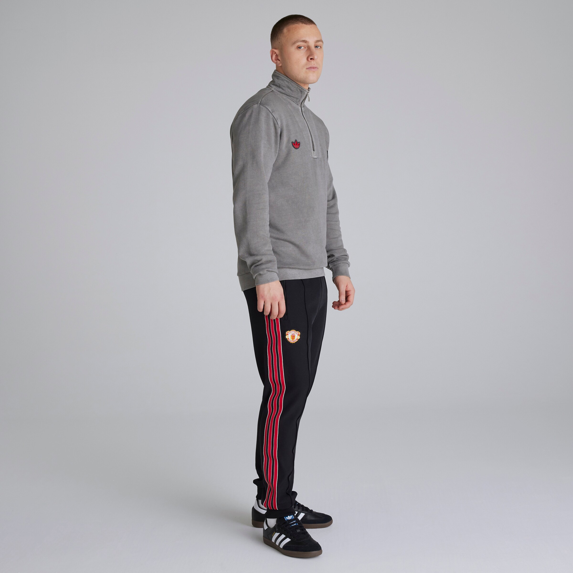 Manchester United x adidas Terrace Icons Quarter Zip Top Washed Black Noir Détail [3-7]