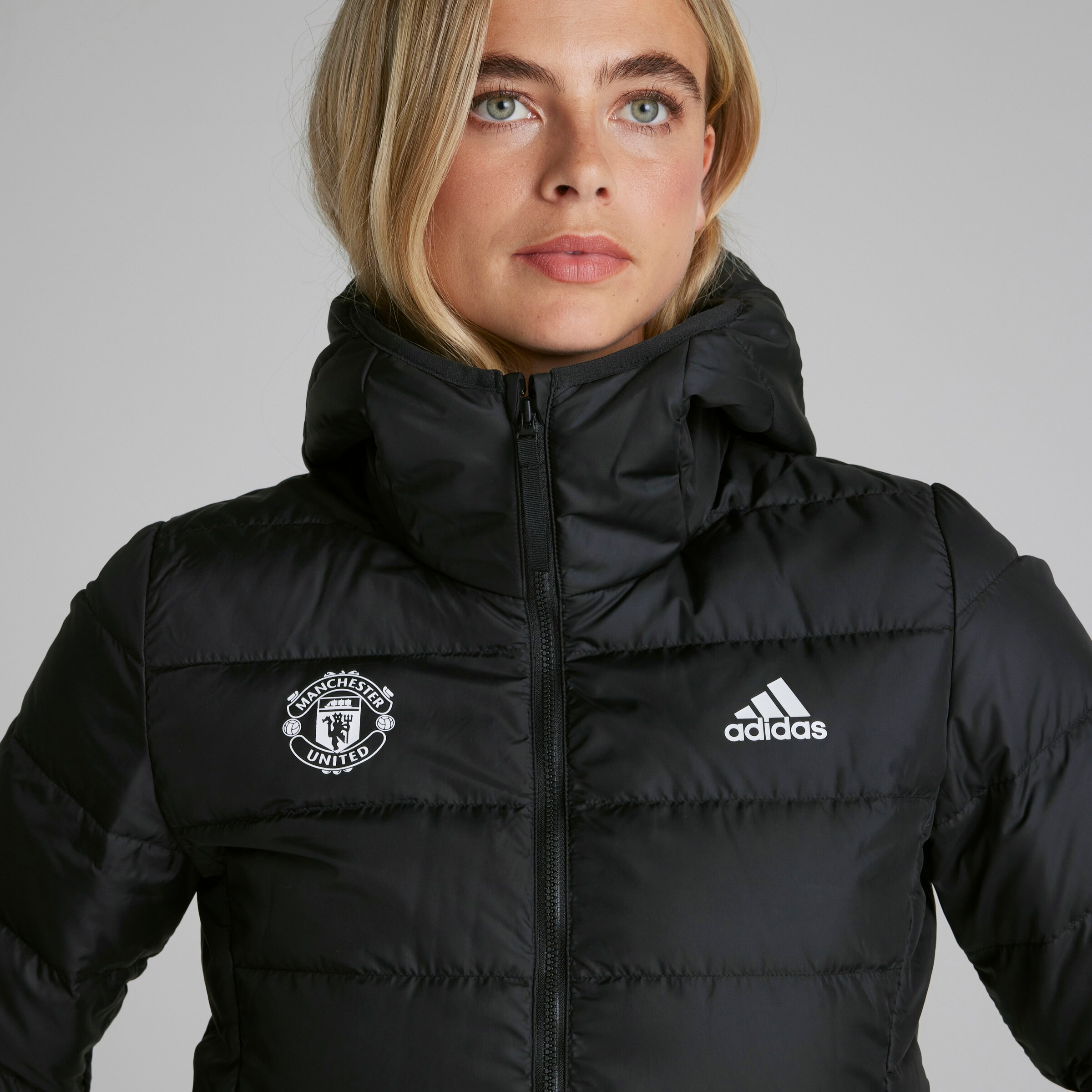 Buy Manchester United x adidas Womens Essentials Light Down Hooded Jacket Black Manchester United Store