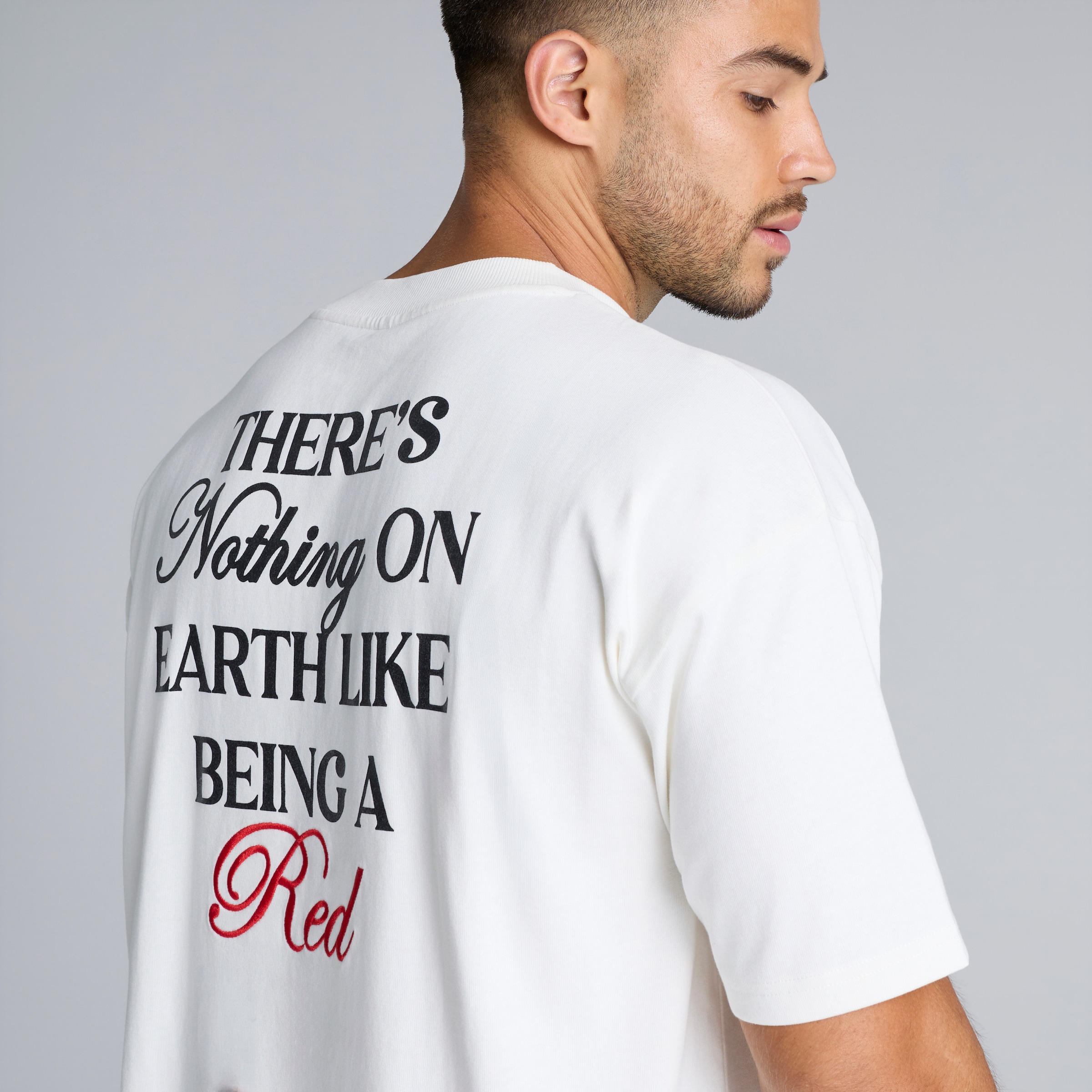 Manchester United There's Nothing on Earth Like Being a Red Back Print T-Shirt White Blanco Detalle [5-5]