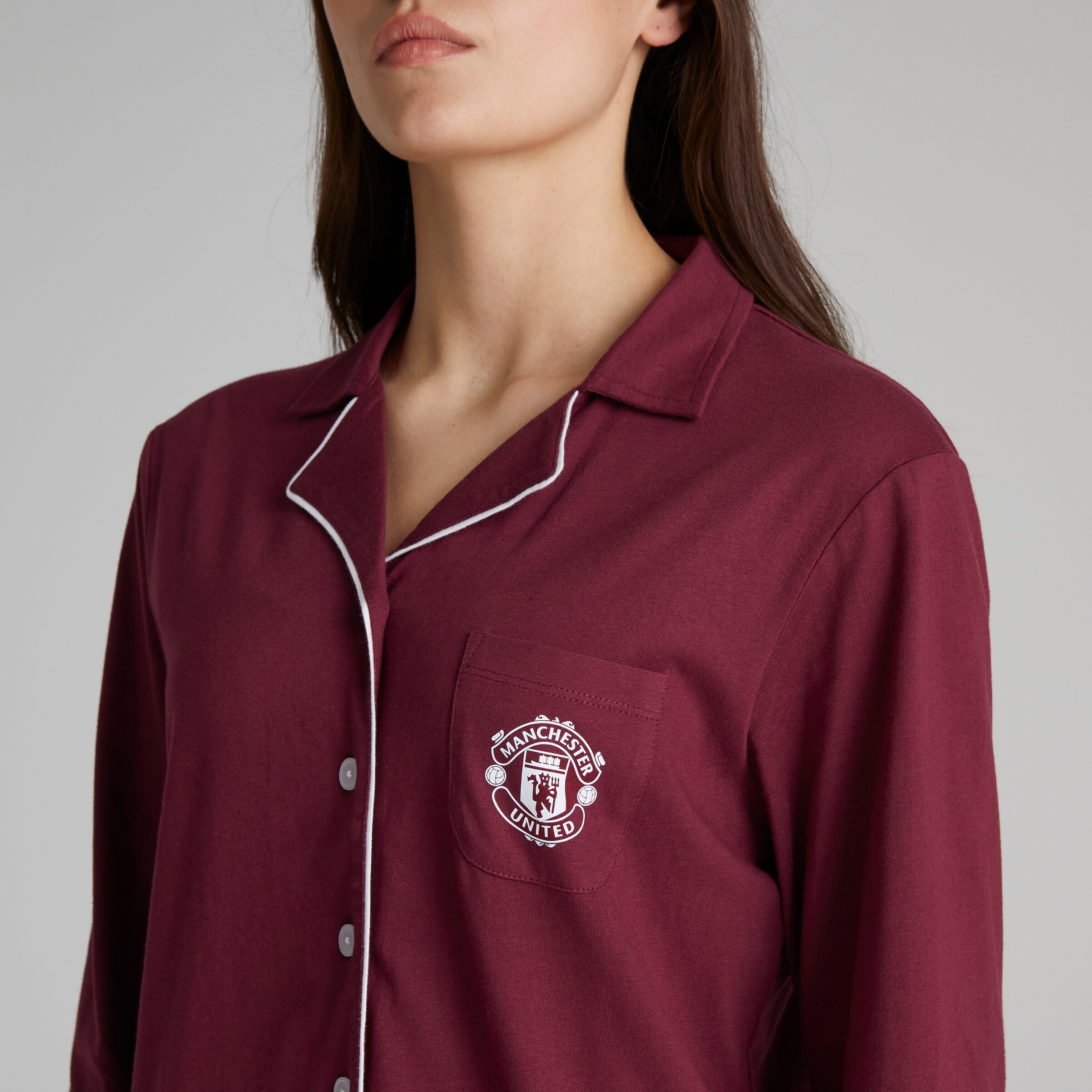 Manchester United Womens Button Through Pyjama Set Burgundy Detail [5-6]