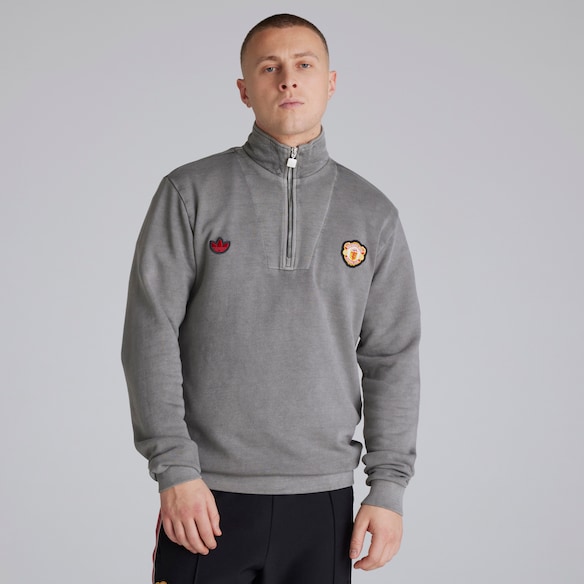 Manchester United x adidas Terrace Icons Quarter Zip Top Washed Black Black
