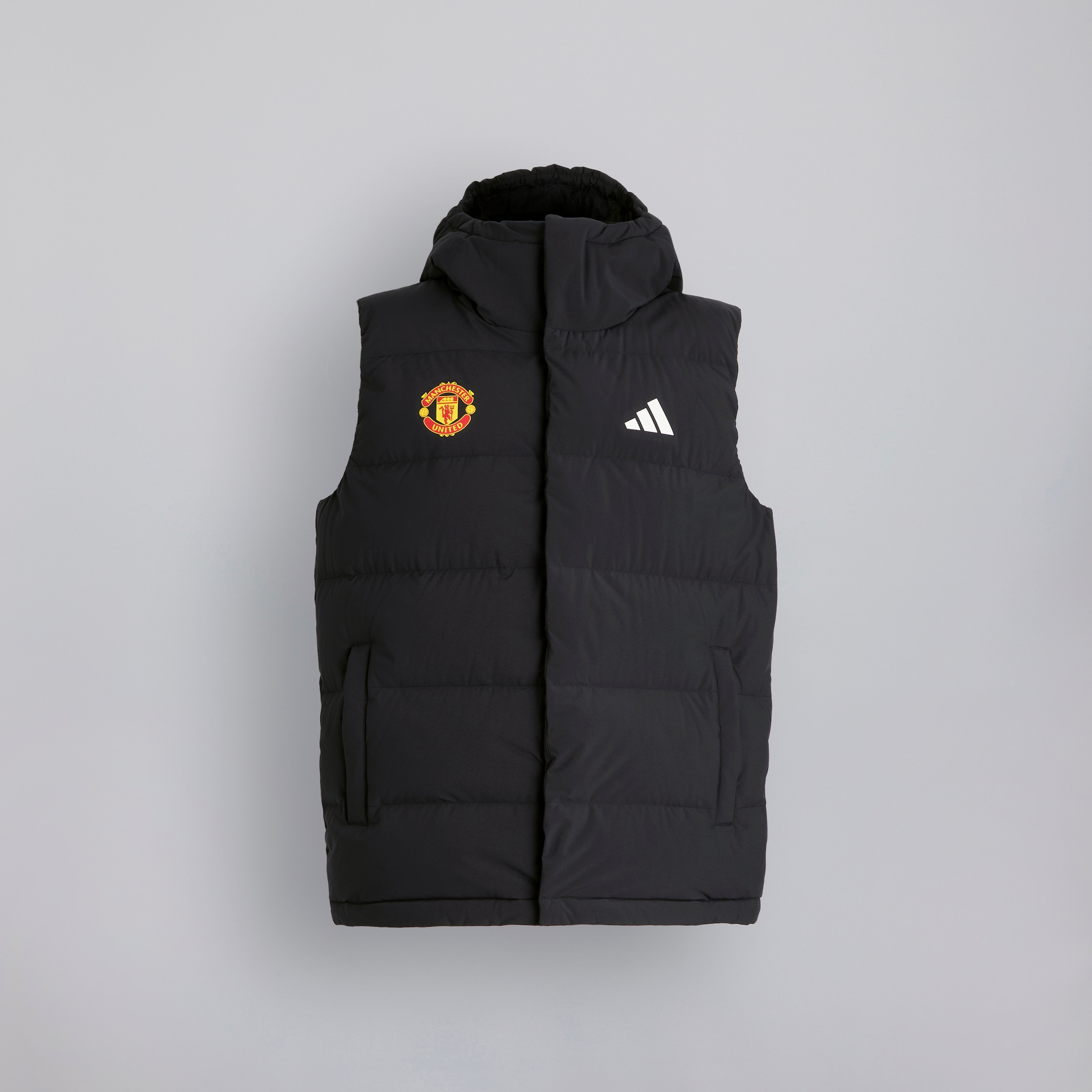 Manchester United x adidas Helionic CLIMAWARM Hooded Down Vest Black Black