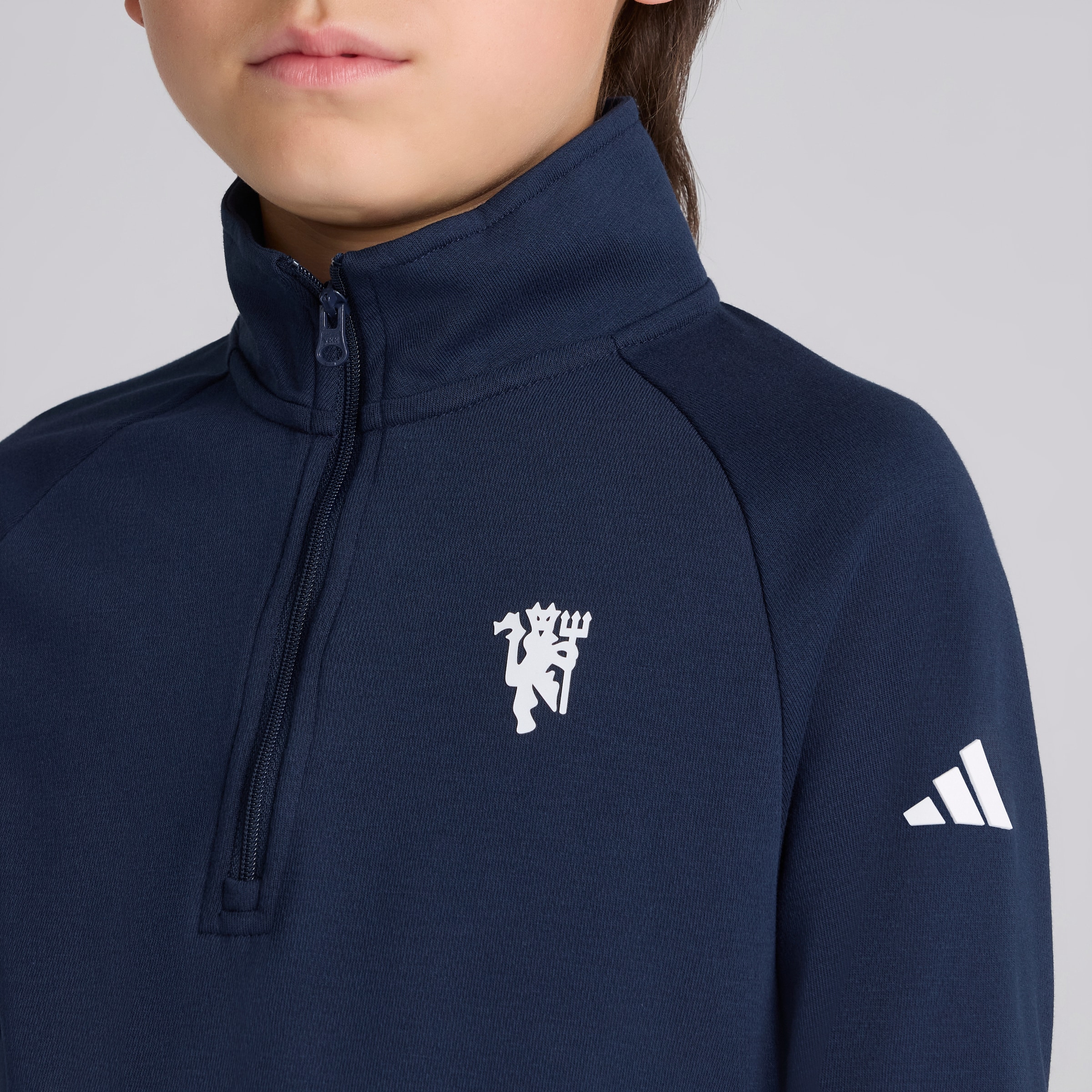 Manchester United x adidas Kids Golf 1/4 Zip Layer Top Navy Navy blue Detail [4-5]
