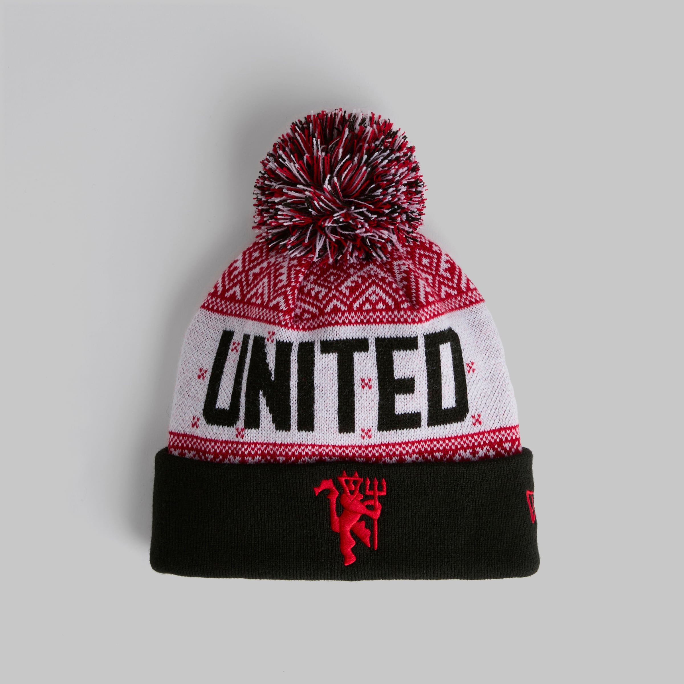 Manchester United x New Era Xmas Bobble Beanie Red Red