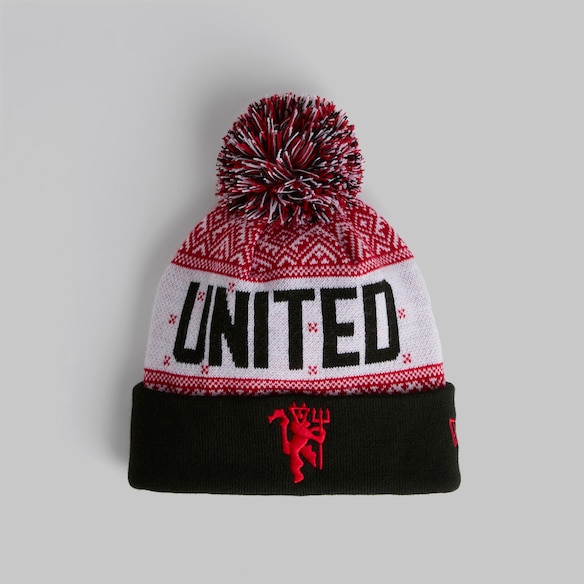 Manchester United x New Era Xmas Bobble Beanie Red Red