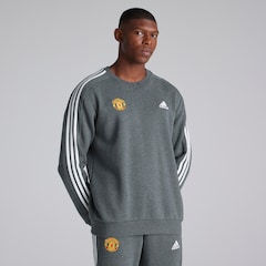 Manchester United x adidas Mens Essentials Fleece 3-Stripes Sweatshirt Grey