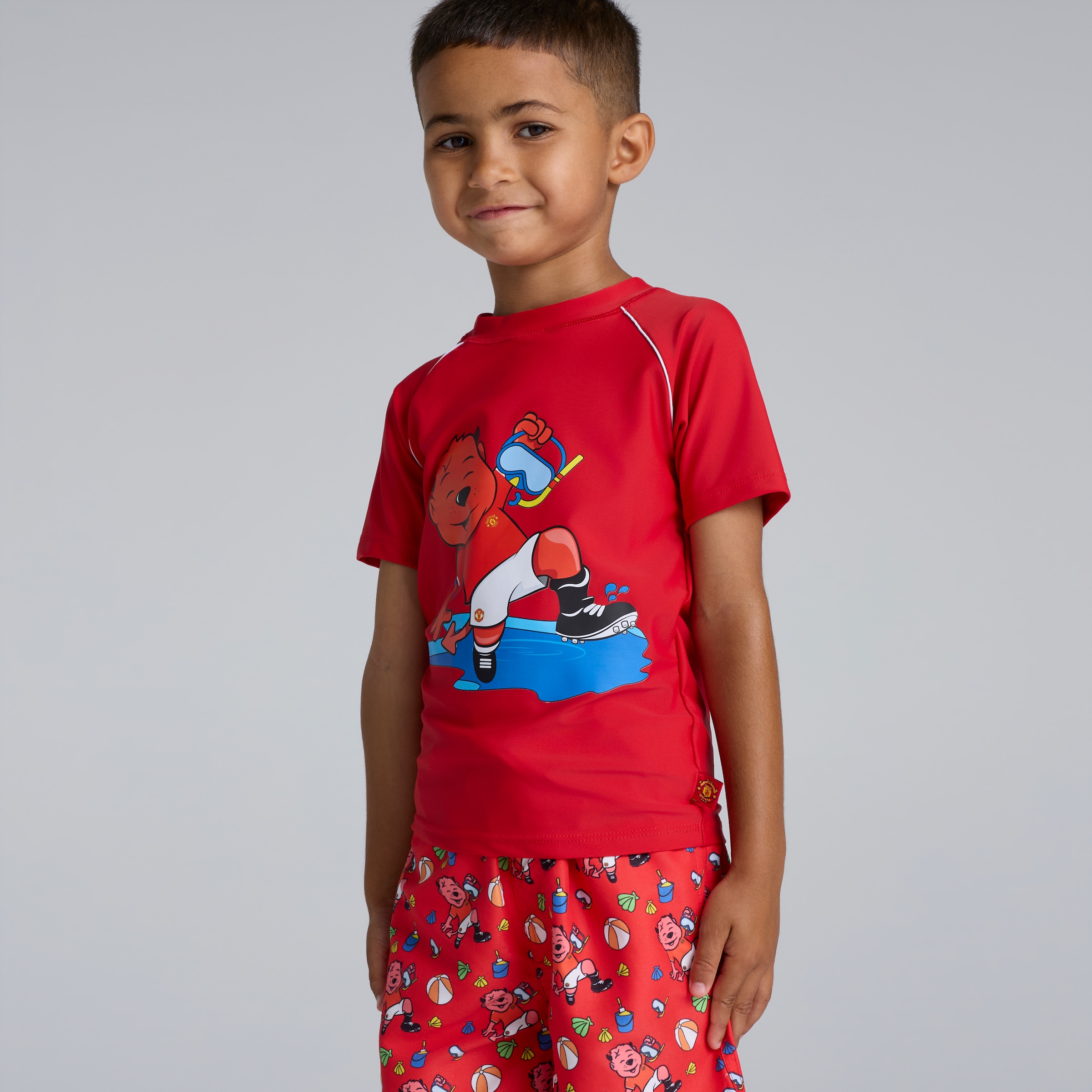 Manchester United Kids Rash Vest & Shorts Swim Set Red Red Detail [3-6]