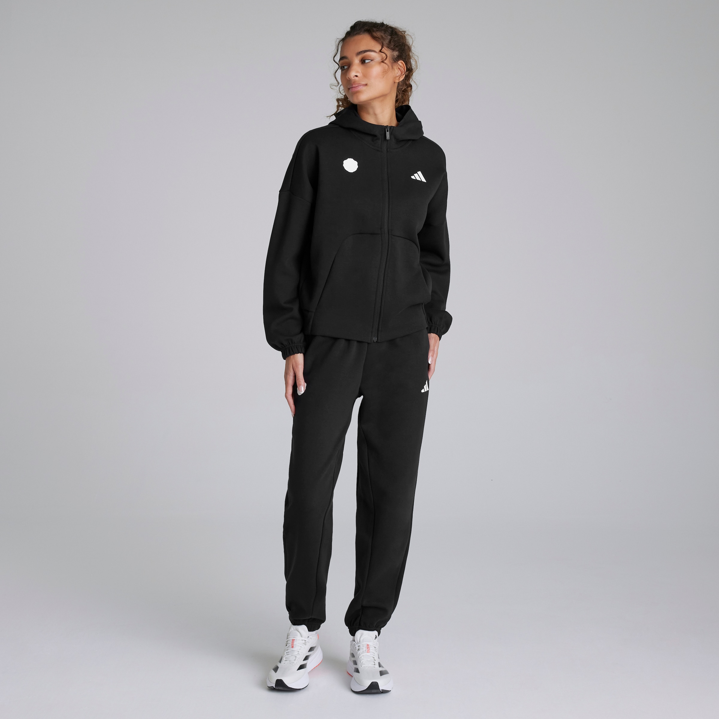 Manchester United x adidas Womens Future Icons Full Zip Hoodie Black Black Detail [3-5]