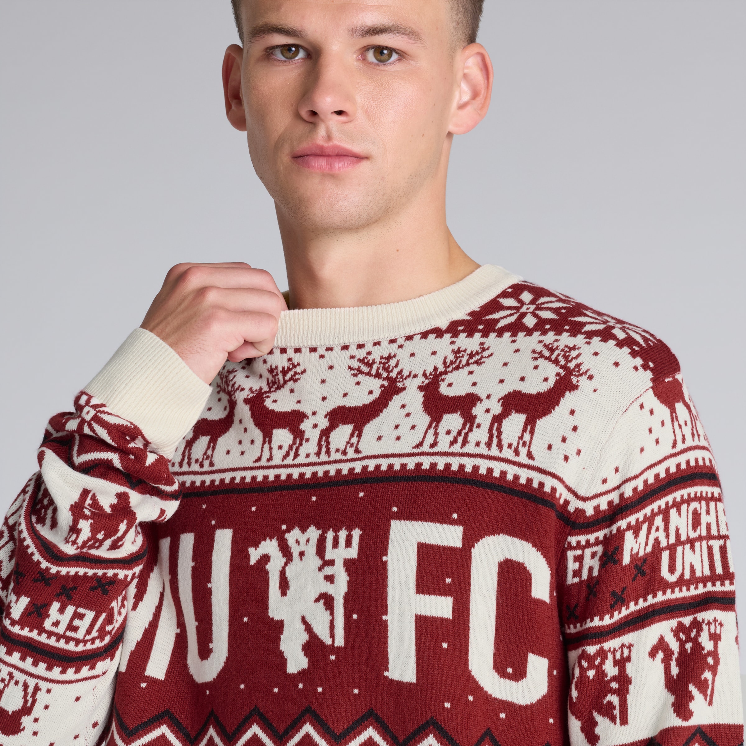 Manchester United Fairisle Christmas Jumper Red Multi Detail [4-5]