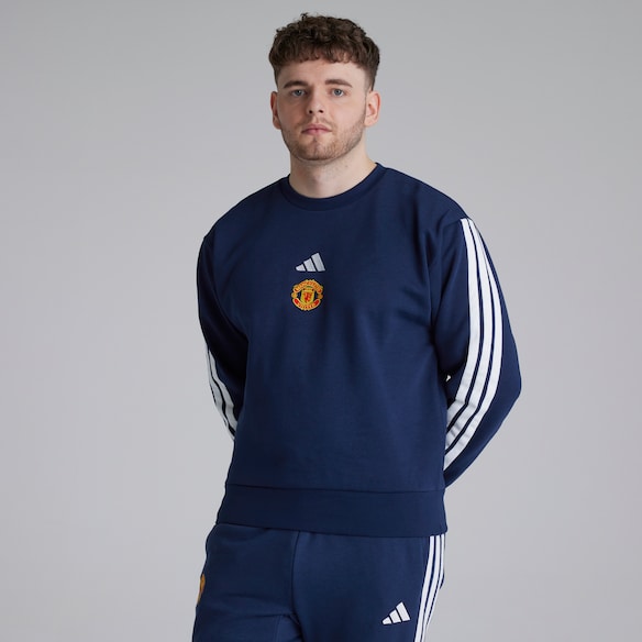 Manchester United x adidas Essentials 3-Stripes Fleece Sweatshirt Blue Blue