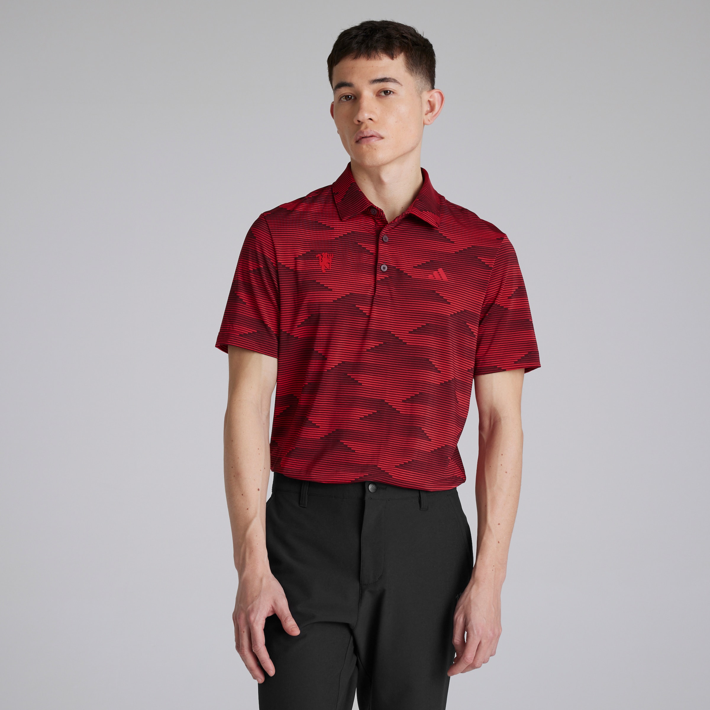 Manchester United x adidas Golf Ultimate365 Speed Stripe Polo Shirt Red Rot