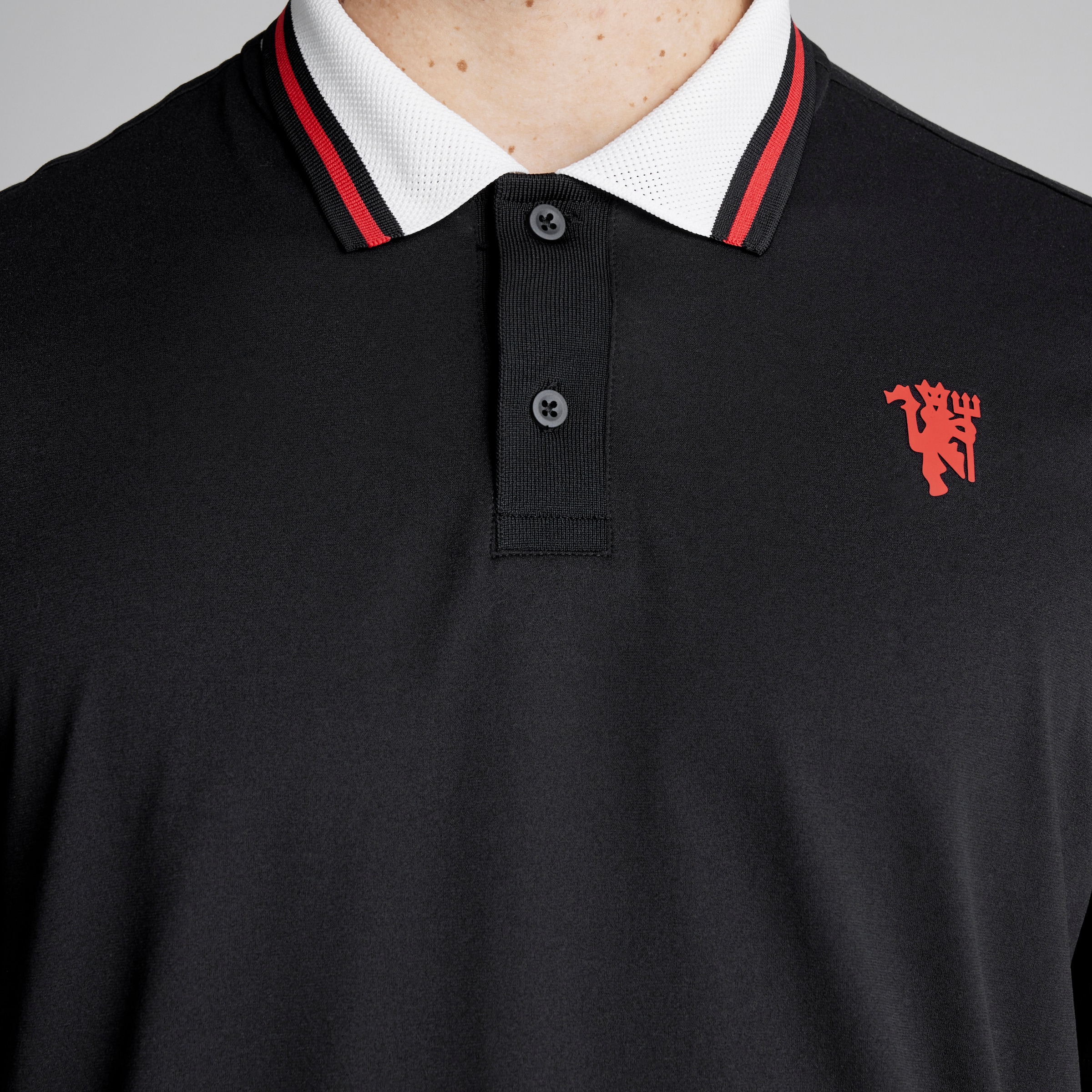 Manchester United x adidas Golf Twistknit Polo Shirt Black Black Detail [5-5]