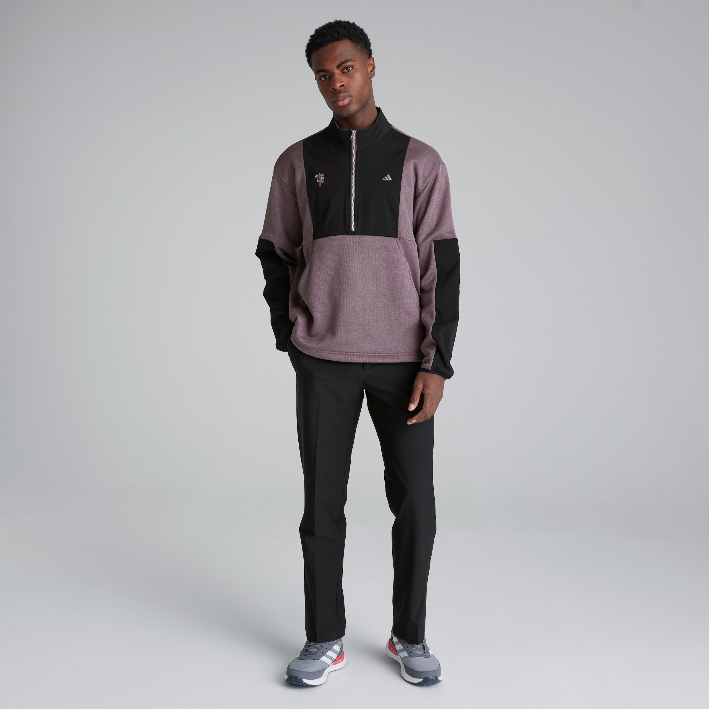 Manchester United x adidas Mens Golf Go-To DWR Hybrid 1/2 Zip Sweatshirt Purple Purple Detail [3-7]