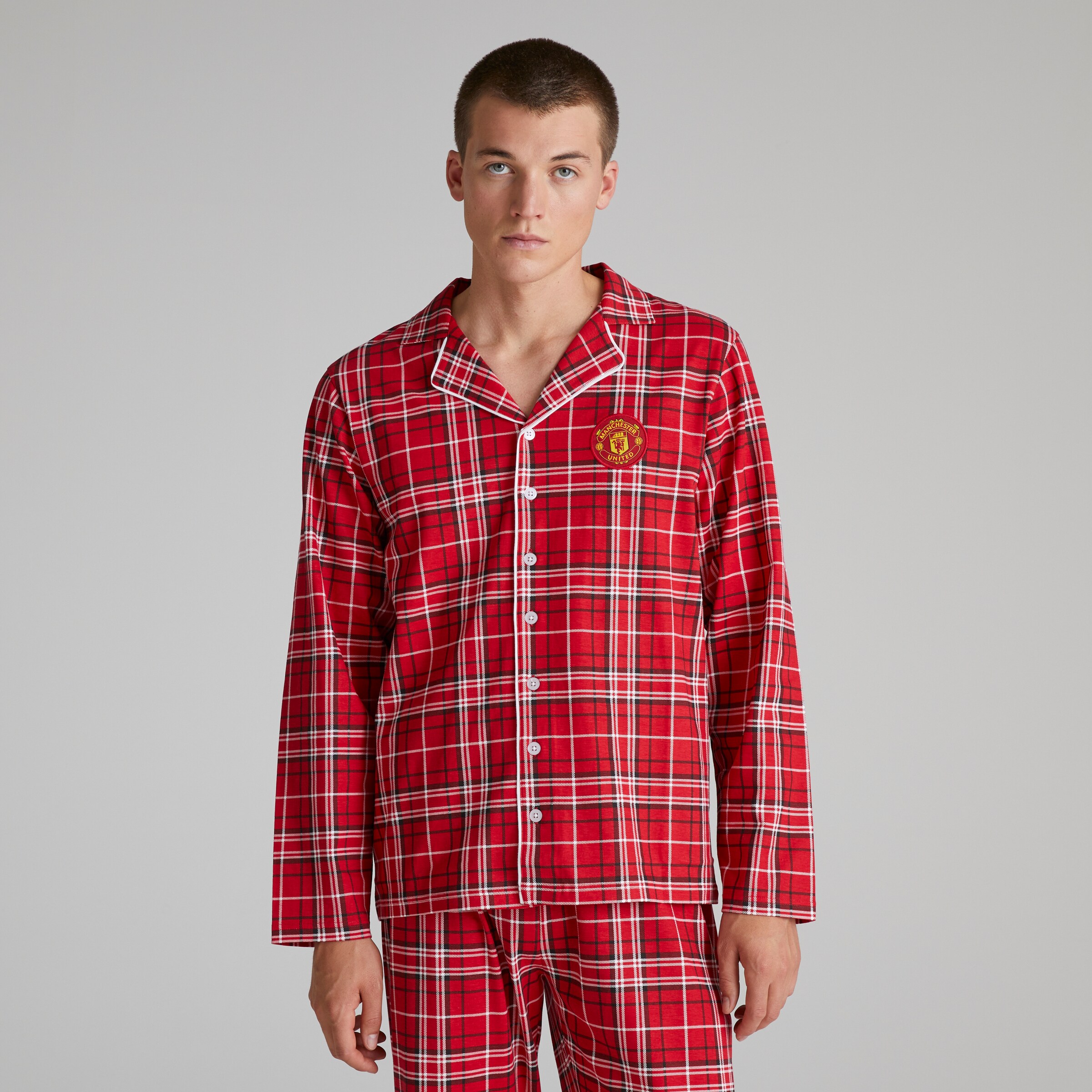 Manchester United Mens Check Long Sleeve Pyjama Set Red Red Detail [3-7]