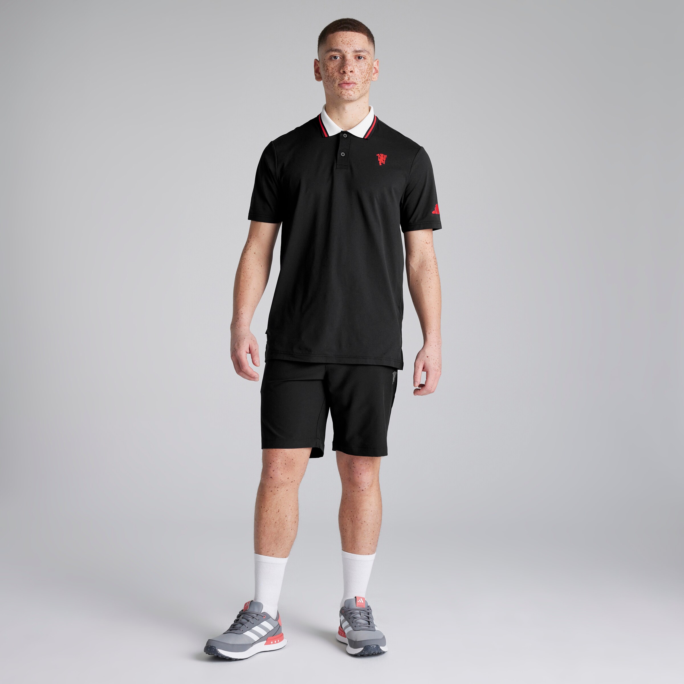 Manchester United x adidas Golf Twistknit Polo Shirt Black Black Detail [3-5]