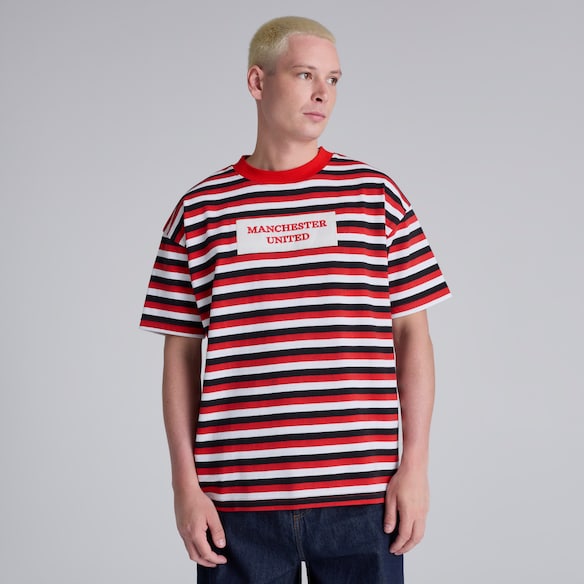 Manchester United Club Colours Stripe T-Shirt Red Rouge