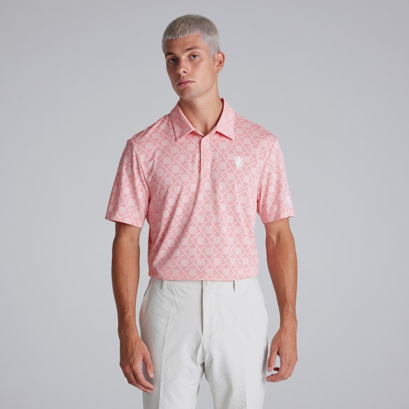 Manchester United x adidas Mens Golf Ultimate365 Tour HEAT.RDY Polo Shirt Pink Rosa