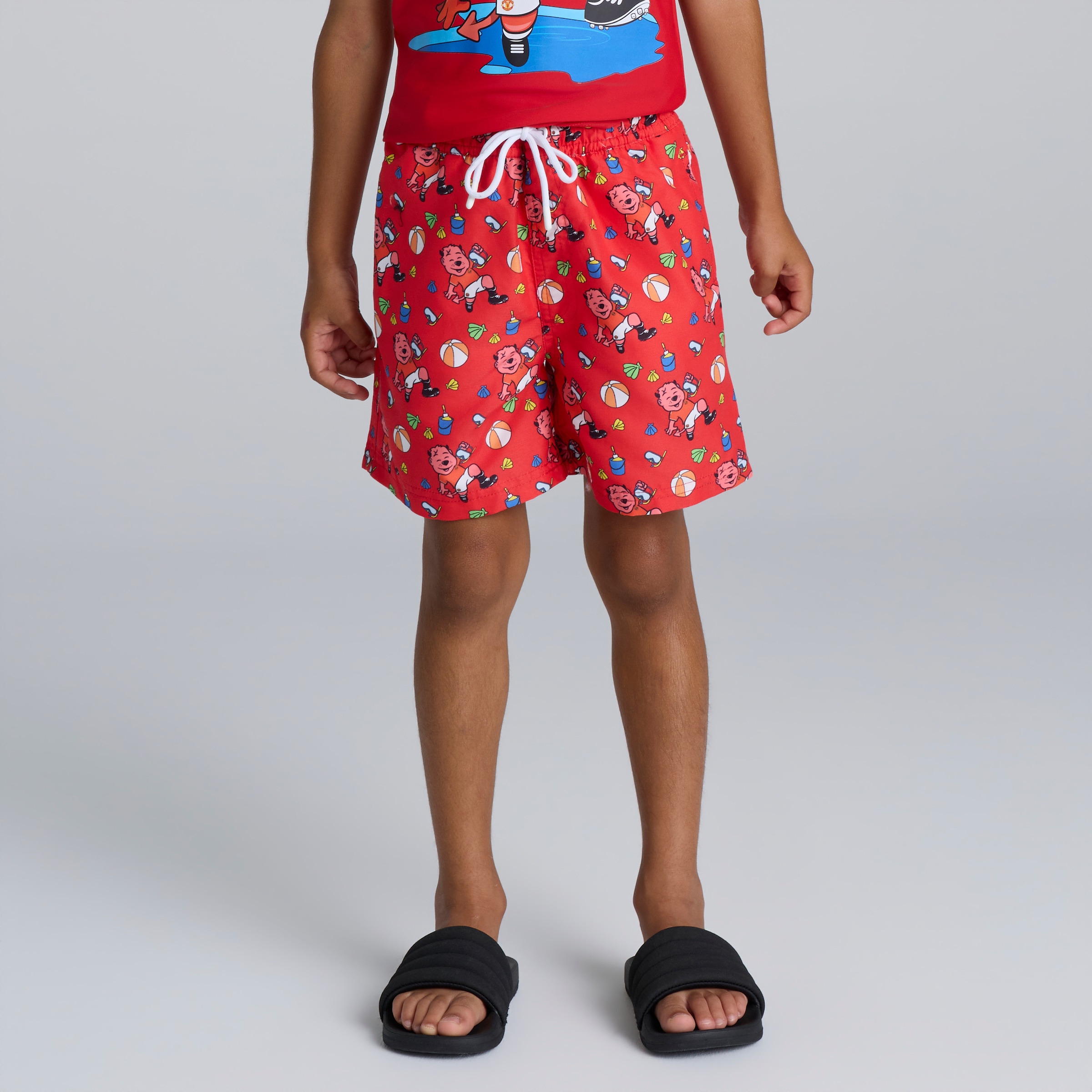 Manchester United Kids Rash Vest & Shorts Swim Set Red Red Detail [4-6]