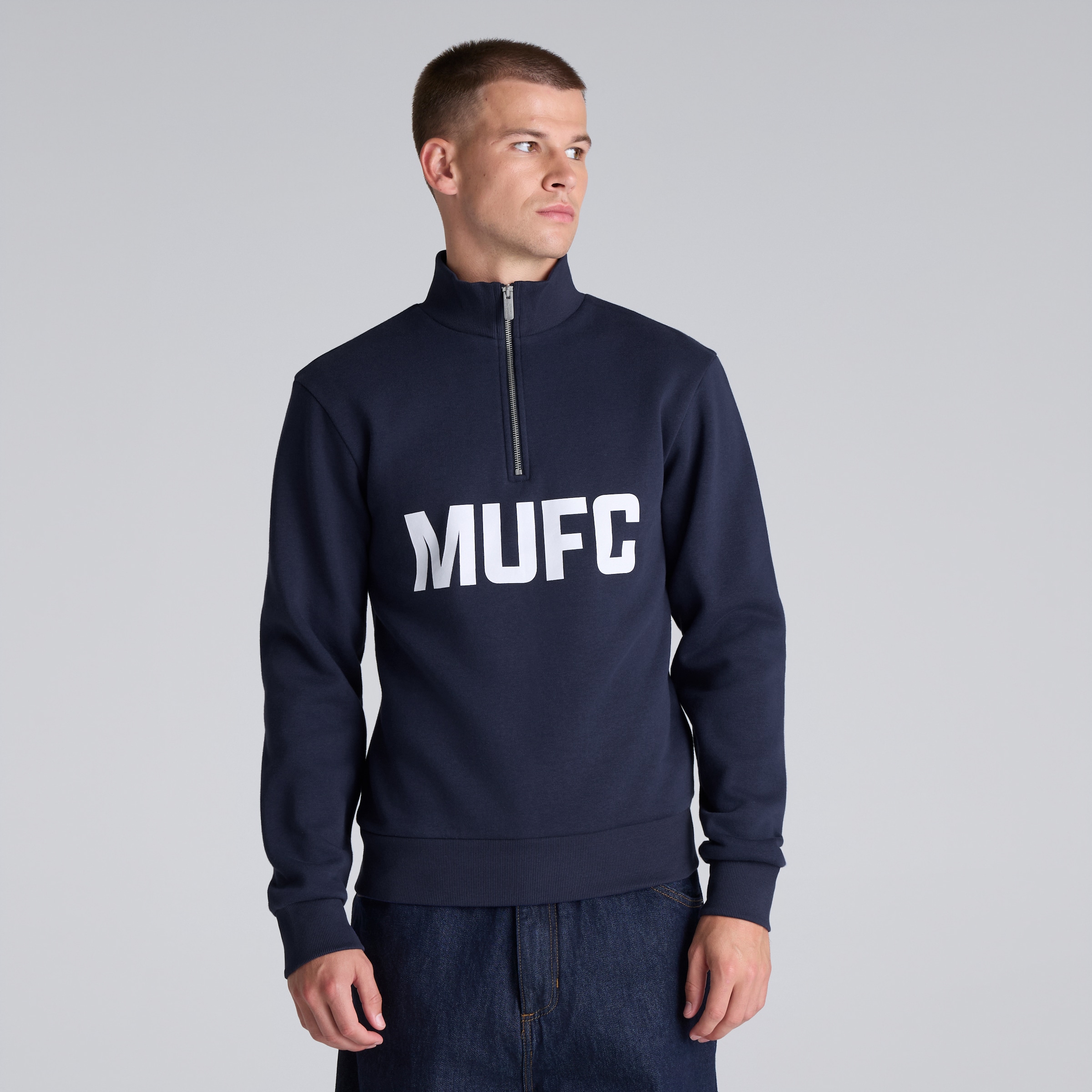 Manchester United MUFC Quarter Zip Sweatshirt Navy Navy blue