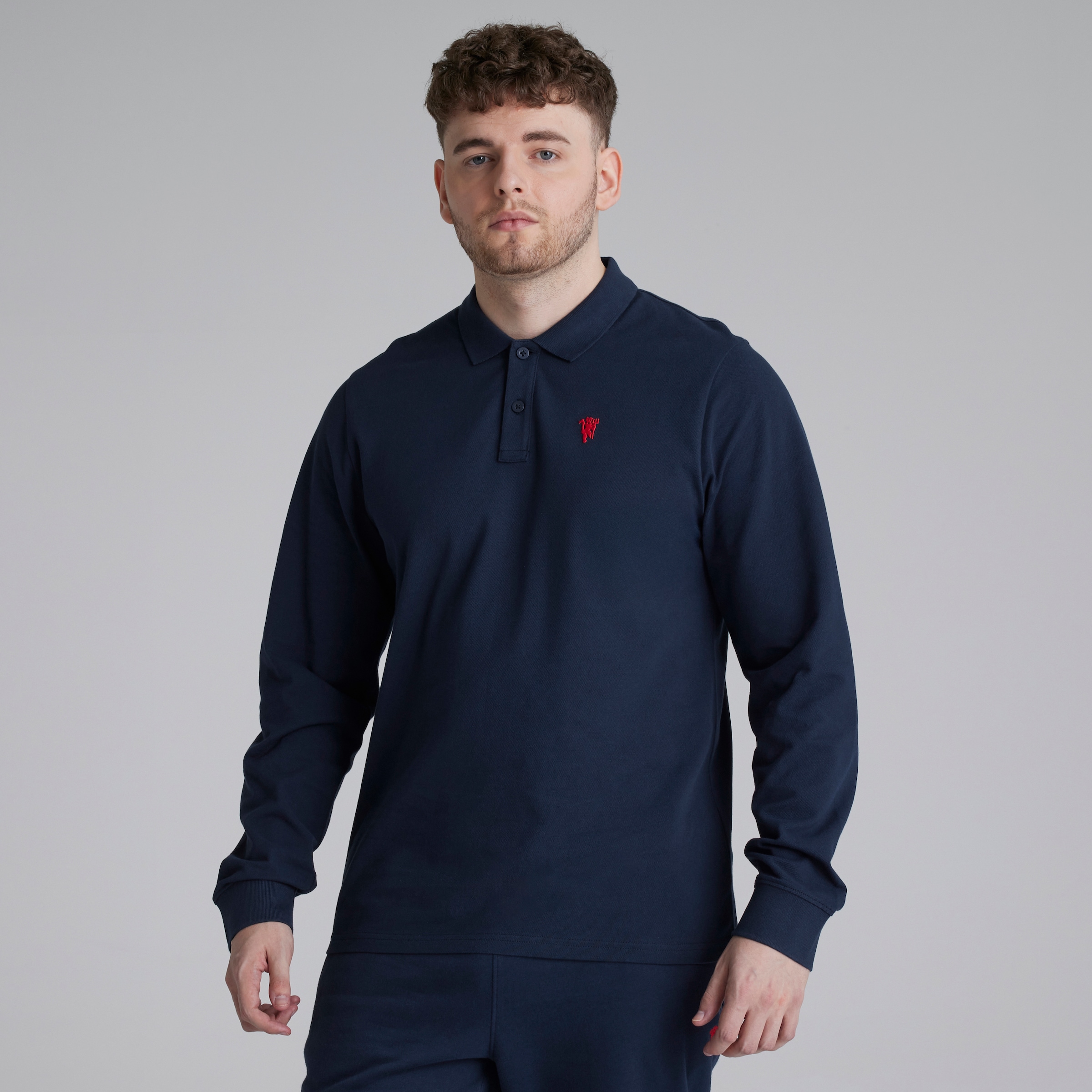 Manchester United Devil Essentials Long Sleeve Polo Shirt Navy Navy blue Detail [1-4]