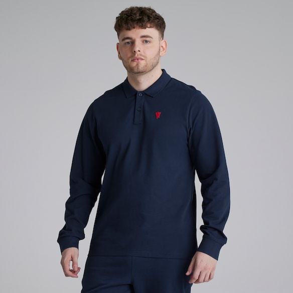 Manchester United Devil Essentials Long Sleeve Polo Shirt Navy Navy blue